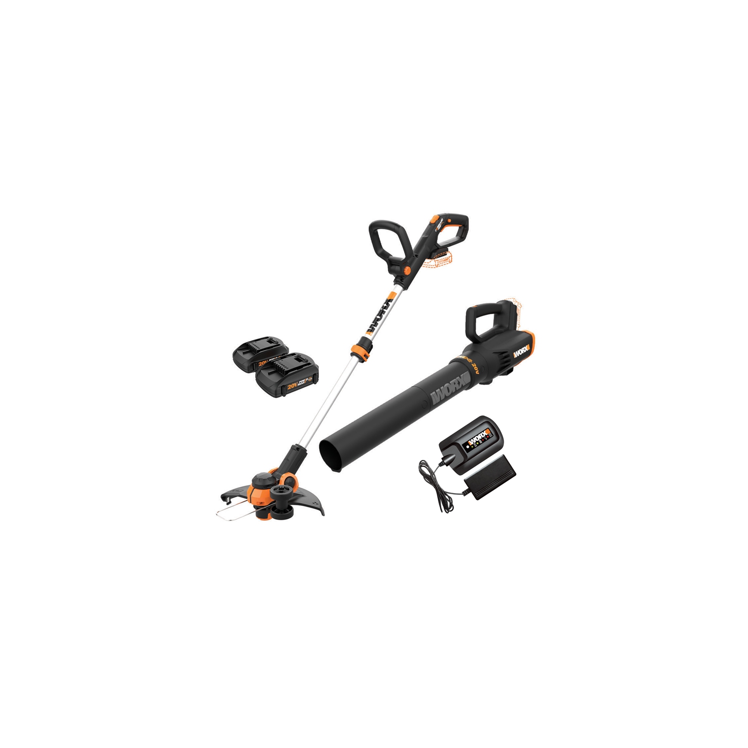 Worx - 20V Cordless String Trimmer WG163 and Leaf Blower WG547 Combo w/Batteries & Charger