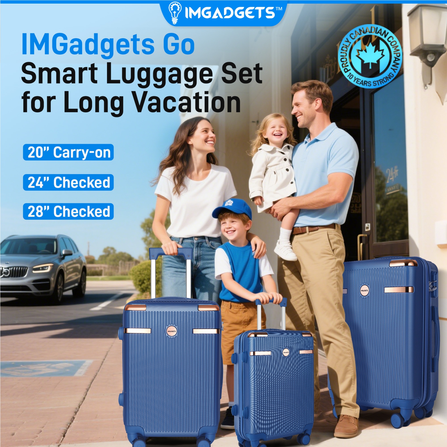 IMGadgets Go Luggage Set | FREE 3 Smart GPS Trackers, Hard Side Lightweight & Durable ABS Polycarbonate | 360° Spinner Wheel | TSA-Approved Lock |