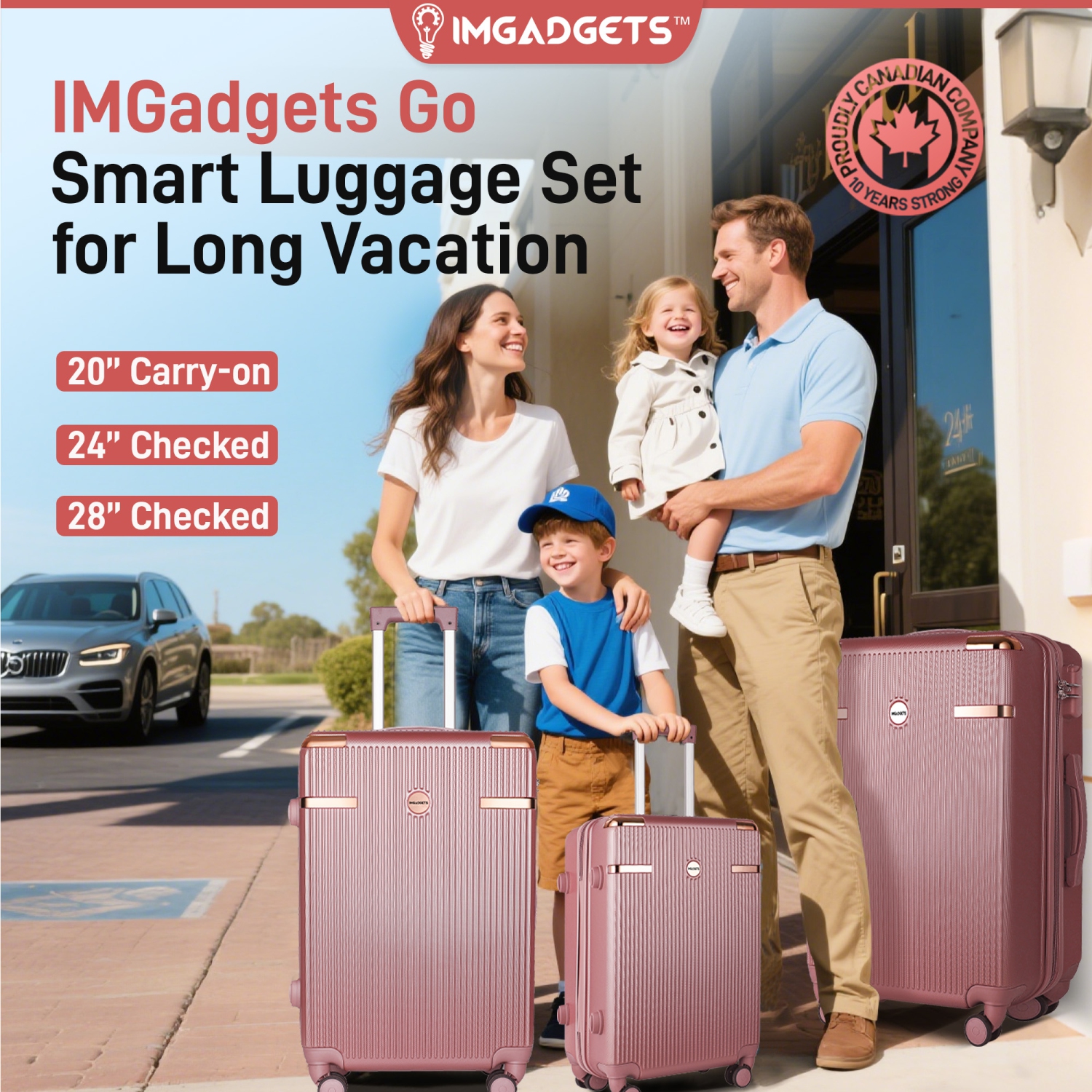 Ensemble de valises Go d'IMGadgets | Polycarbonate ABS léger et durable | Roulettes pivotantes à 360° | Verrou TSA | 3 étiquettes intelligentes GPS |