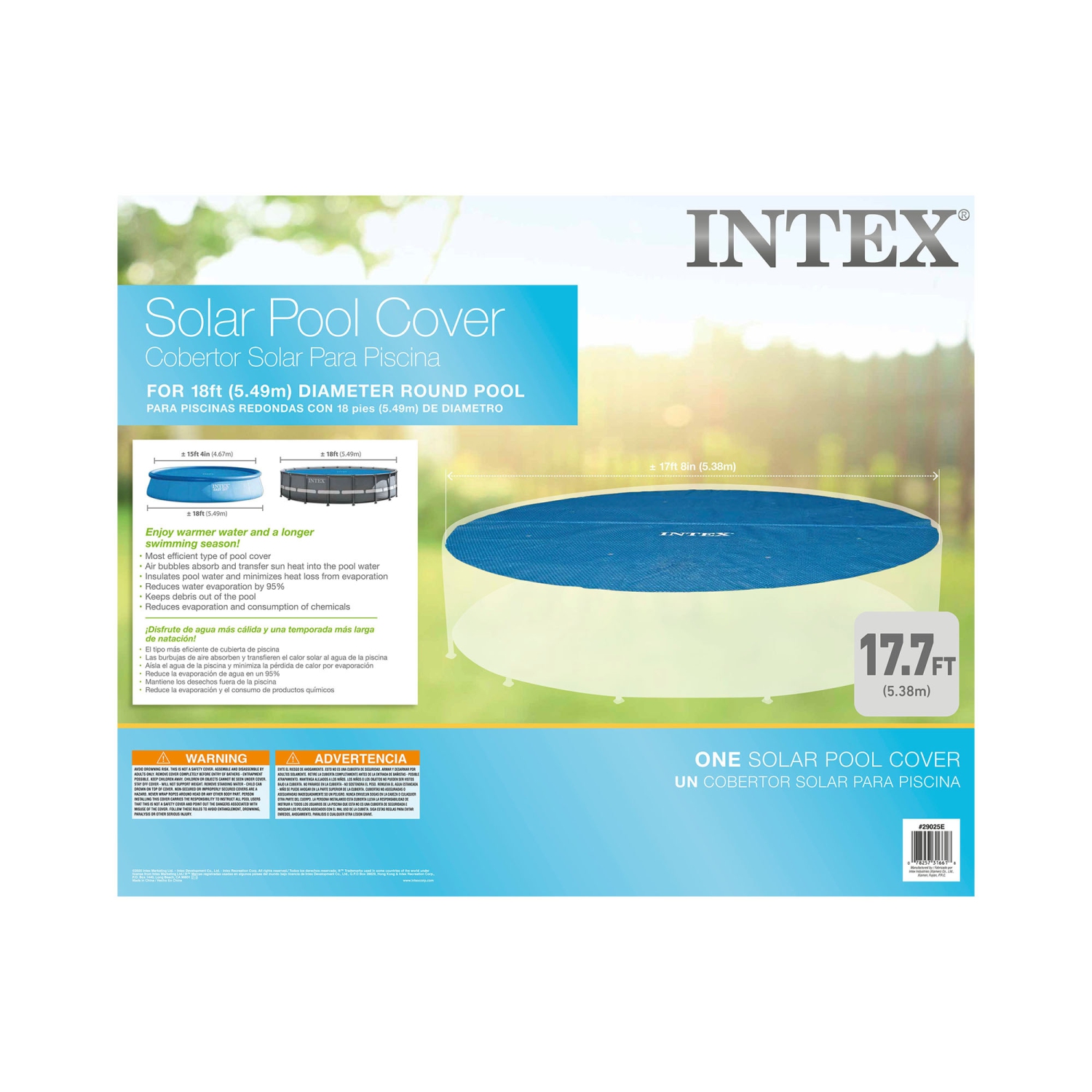 Bâche de piscine solaire Intex, 18 pi