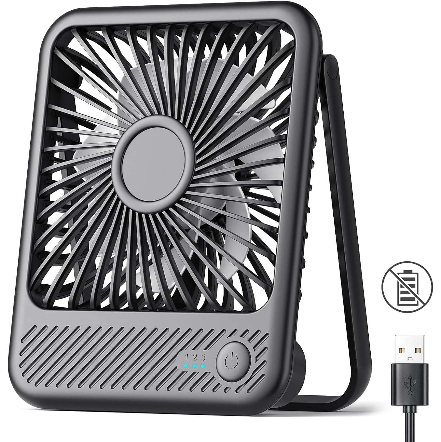 Koonie USB Desk Fan – Ultra Quiet Small Personal Fan with 180° Tilt, 3 Speeds Adjustable, USB-C Powered, for Office, Desktop, Bedroom