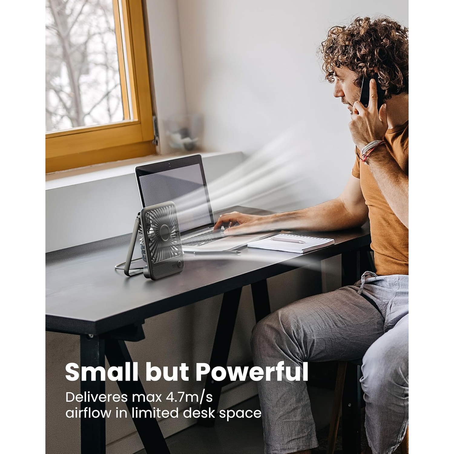 Koonie USB Desk Fan – Ultra Quiet Small Personal Fan with 180° Tilt, 3 Speeds Adjustable, USB-C Powered, for Office, Desktop, Bedroom