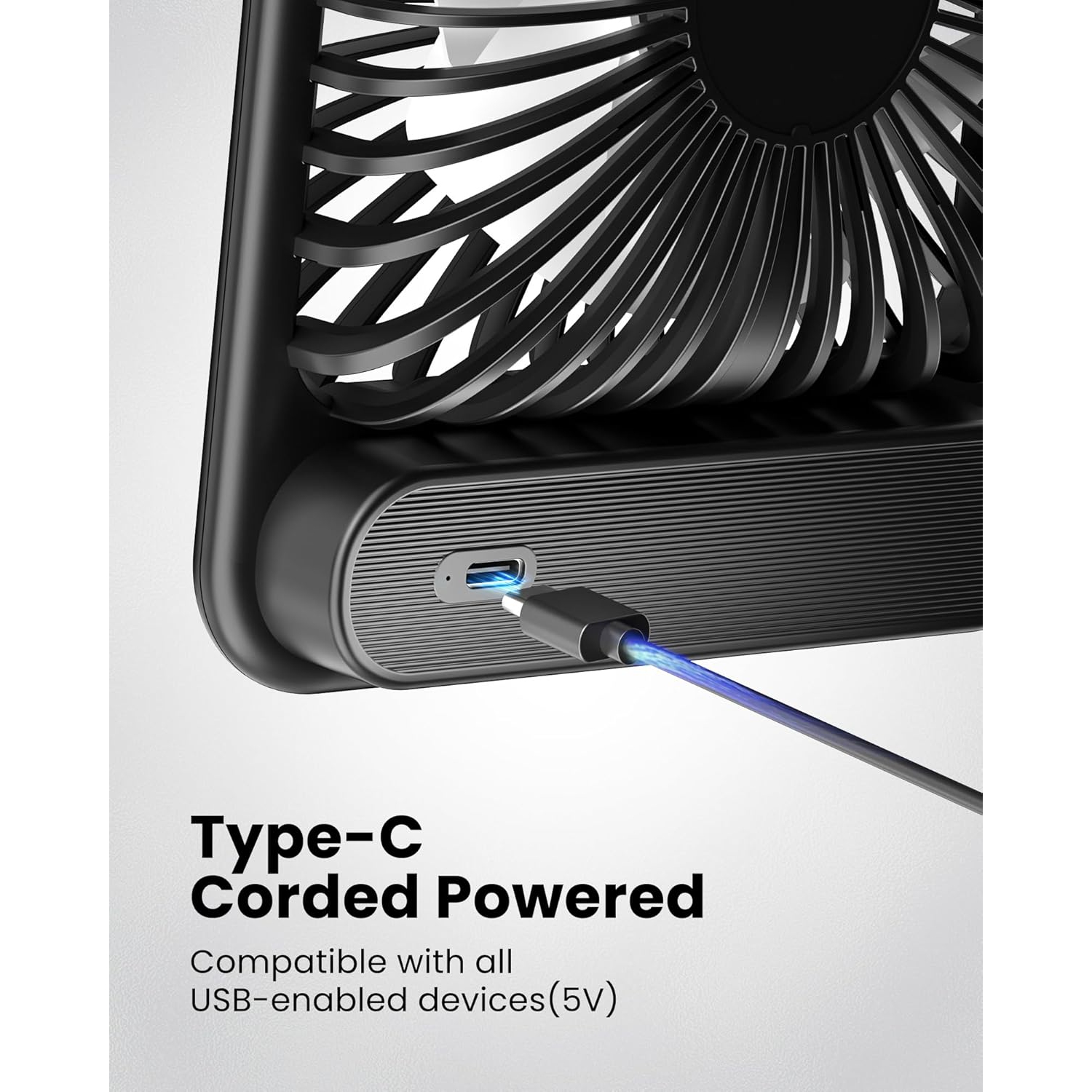 Koonie USB Desk Fan – Ultra Quiet Small Personal Fan with 180° Tilt, 3 Speeds Adjustable, USB-C Powered, for Office, Desktop, Bedroom