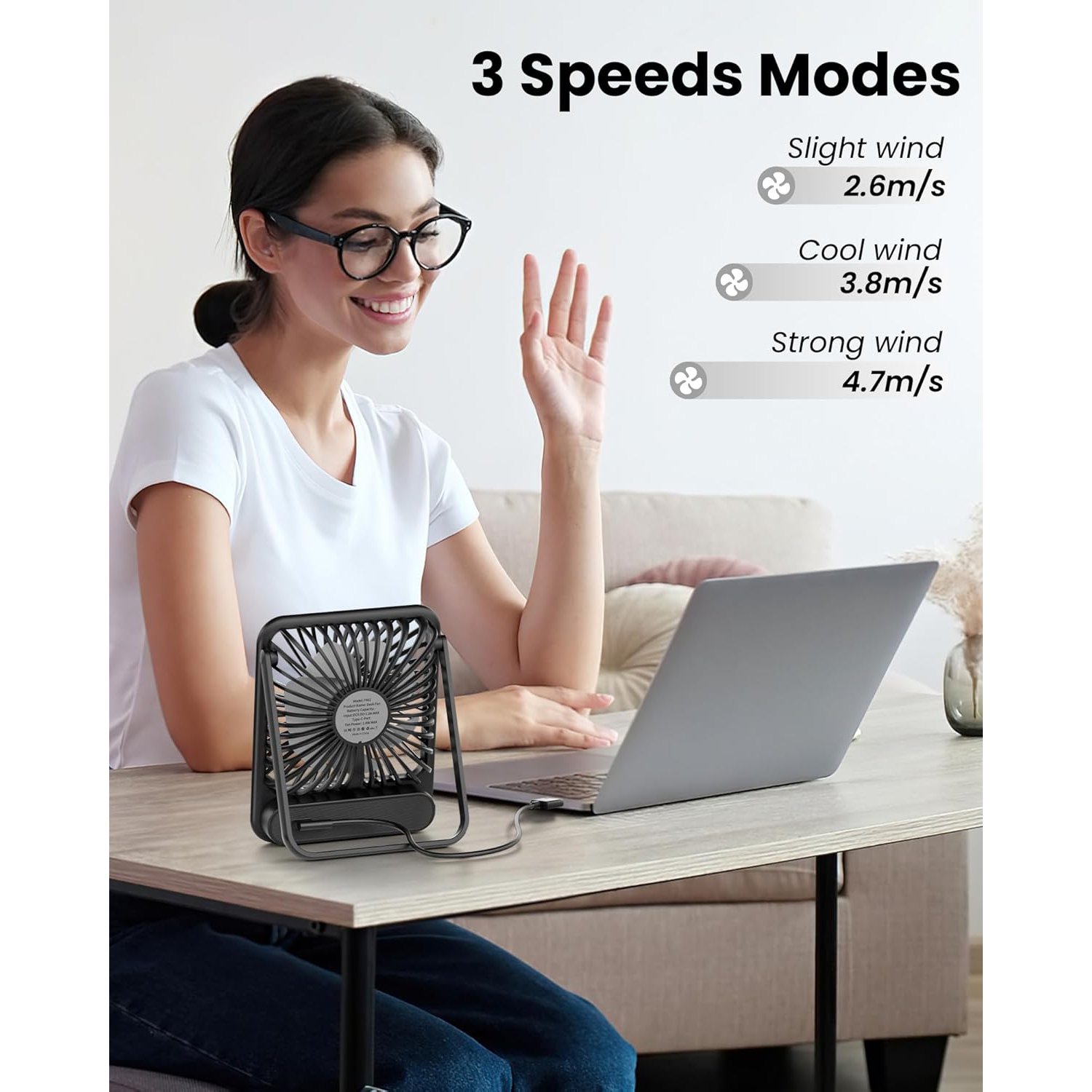 Koonie USB Desk Fan – Ultra Quiet Small Personal Fan with 180° Tilt, 3 Speeds Adjustable, USB-C Powered, for Office, Desktop, Bedroom