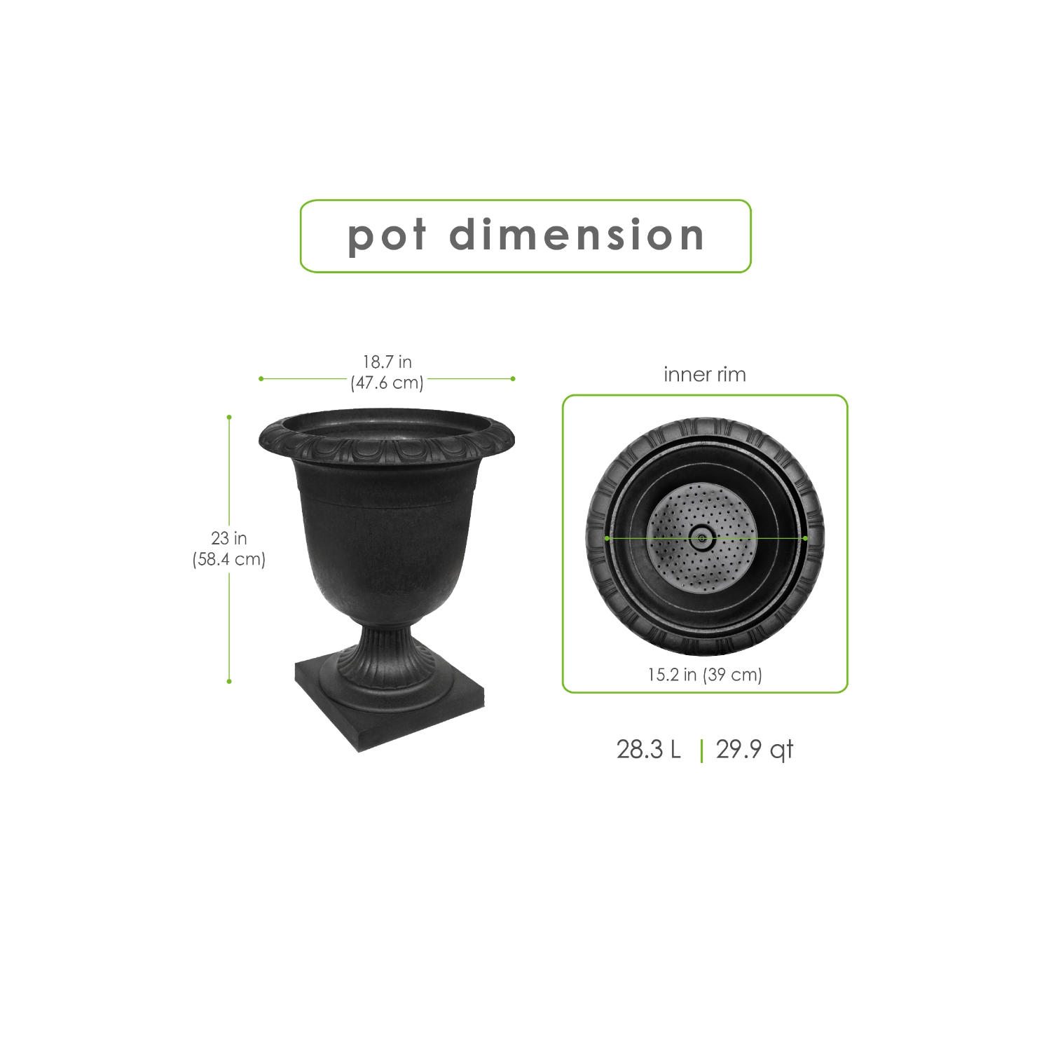 Tierra Verde 19" x 23" Crescendo Urn Planter In Slate, Made from recycled materials