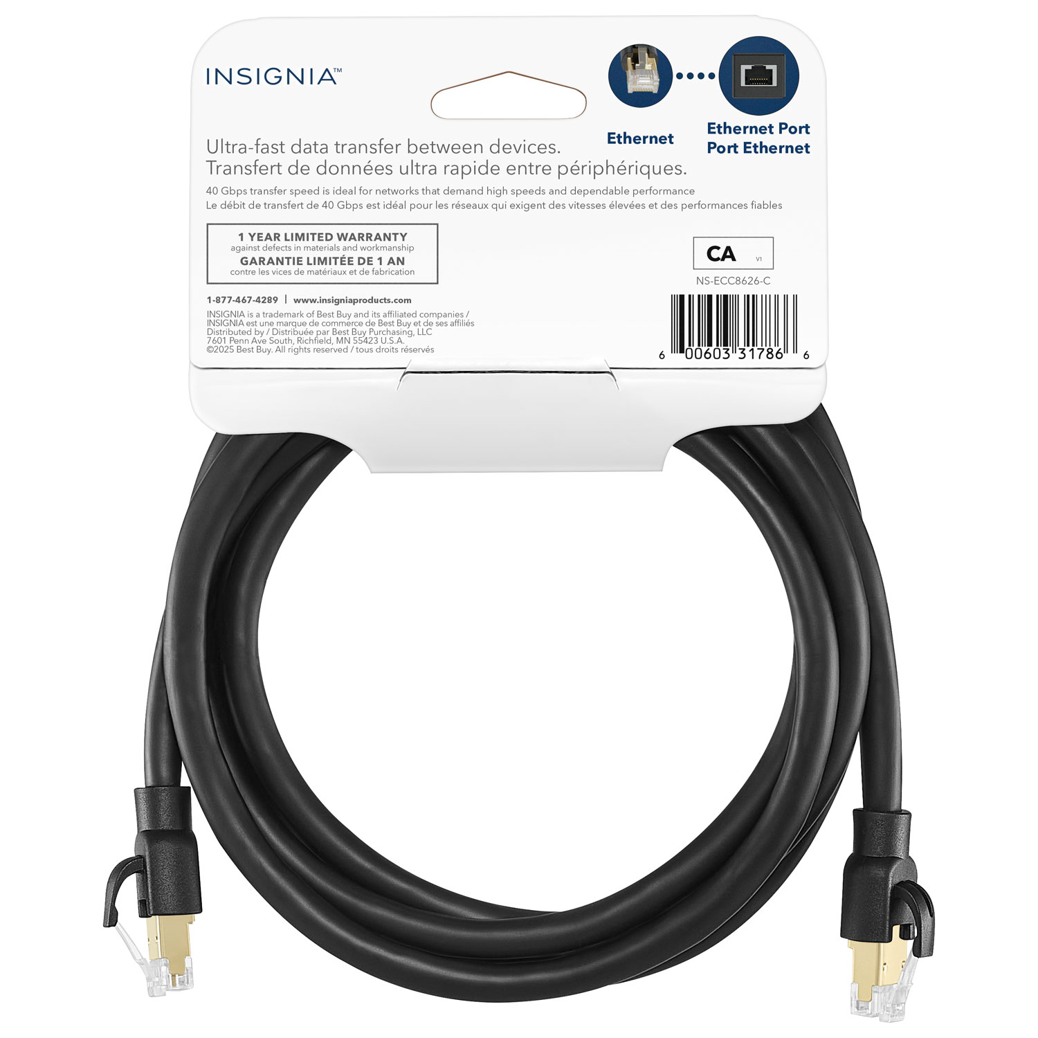 Câble Ethernet Cat8 de 1,8 m d'Insignia - Noir - Exclusivité de Best Buy