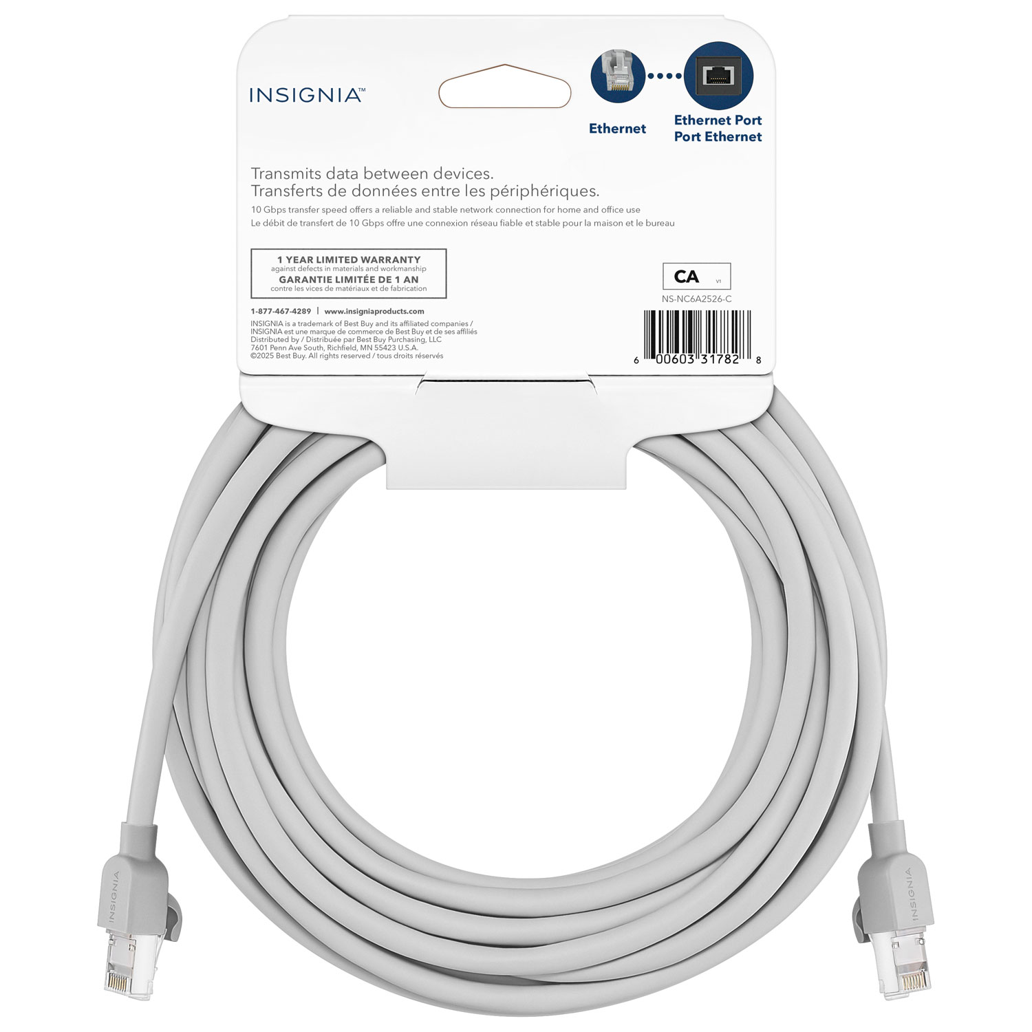 Câble Ethernet Cat 6A de 7,6 m d'Insignia - Gris - Exclusivité de Best Buy