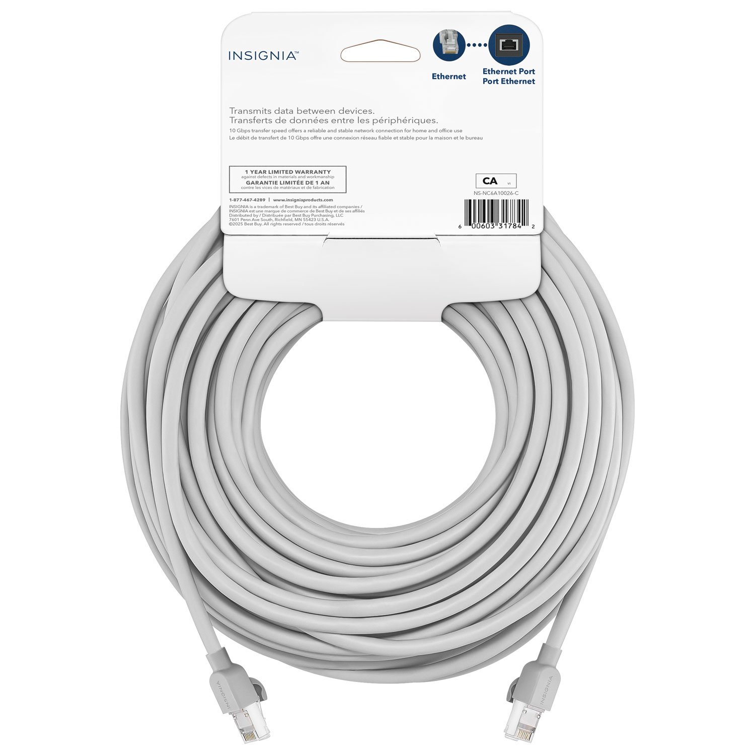 Câble Ethernet Cat 6A de 30 m d'Insignia - Gris - Exclusivité de Best Buy
