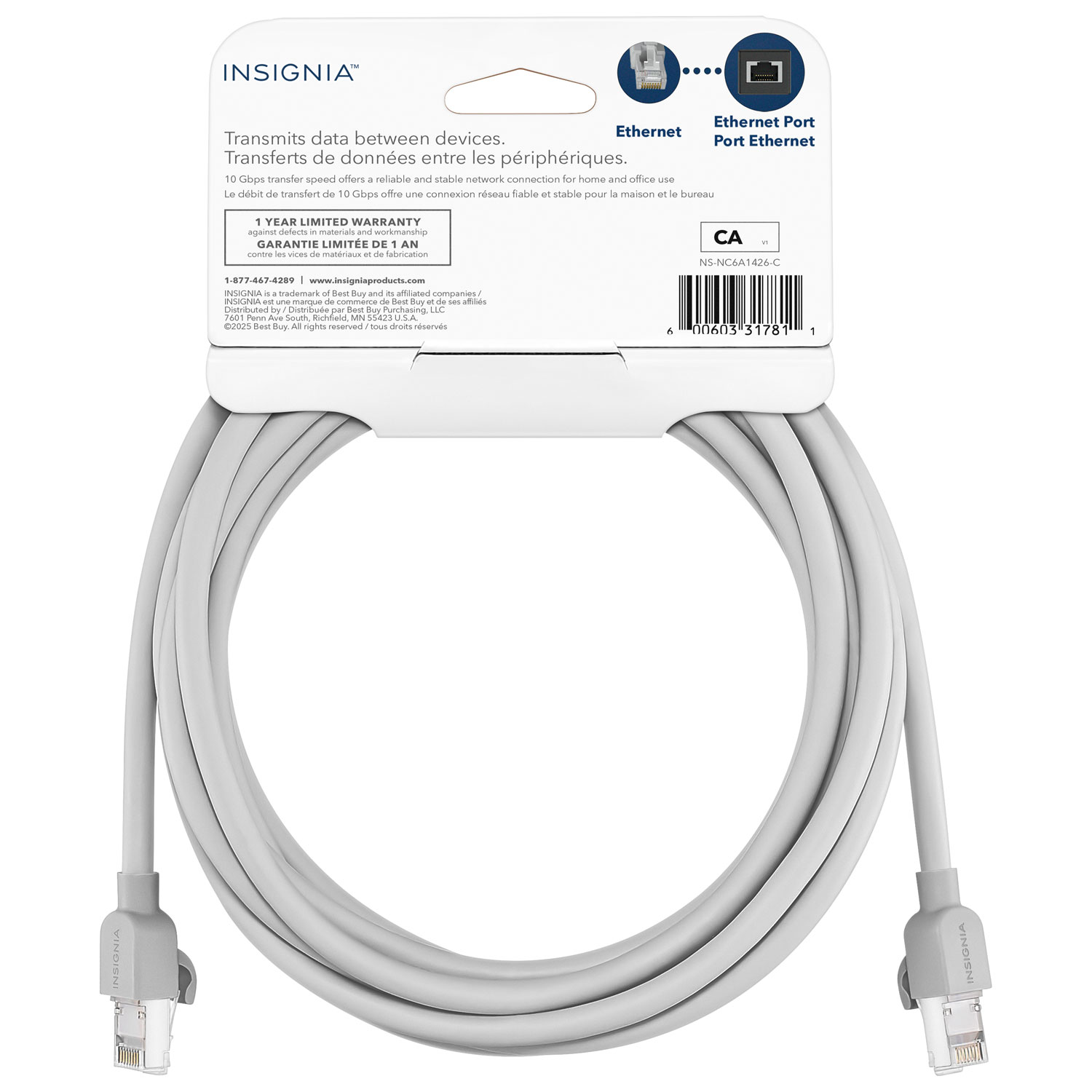 Câble Ethernet Cat 6A de 4,2 m d'Insignia - Gris - Exclusivité de Best Buy