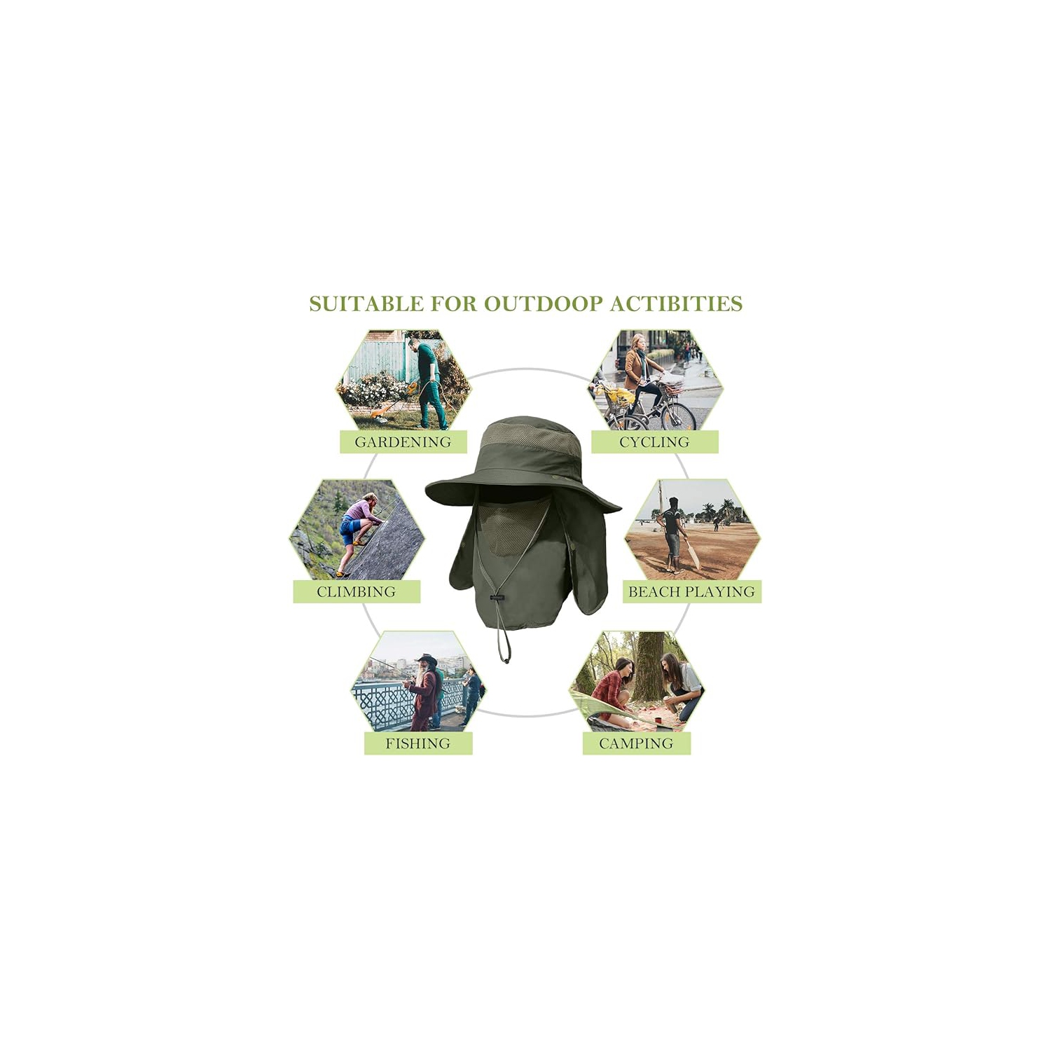 Men's Wide Brim Fishing Hat Outdoor UPF 50+ Sun Protection Removable Face and Neck Flap