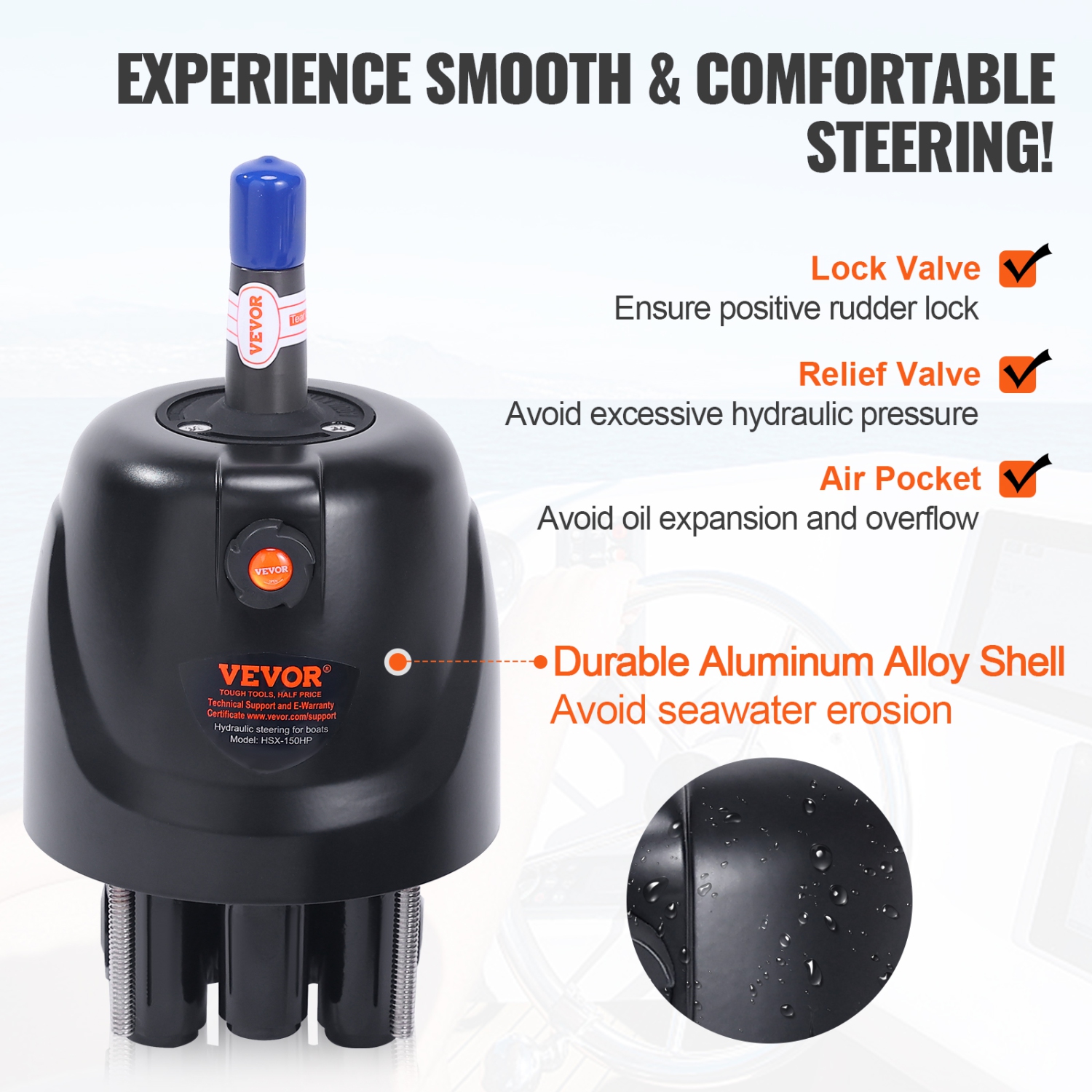 VEVOR 150HP Marine Boat Hydraulic Outboard Steering Kit, with Helm Pump Two-Way Lock Cylinder and 20 Feet Hydraulic Steering Hose, for Single Station