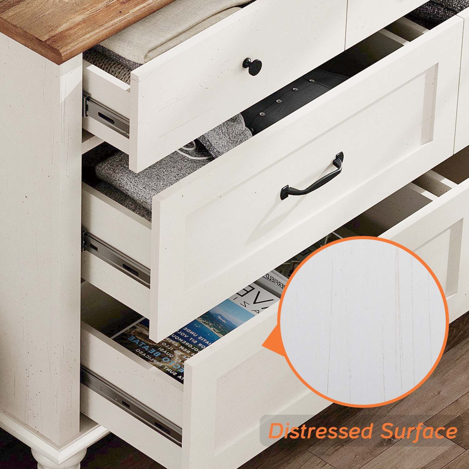 WAMPAT White Dresser Set with 14 Drawers for Bedroom, 2-in-1 Kids Dresser for Nursery Kids Room, Mid Century Modern Chests & Dressers, Wide Organizer