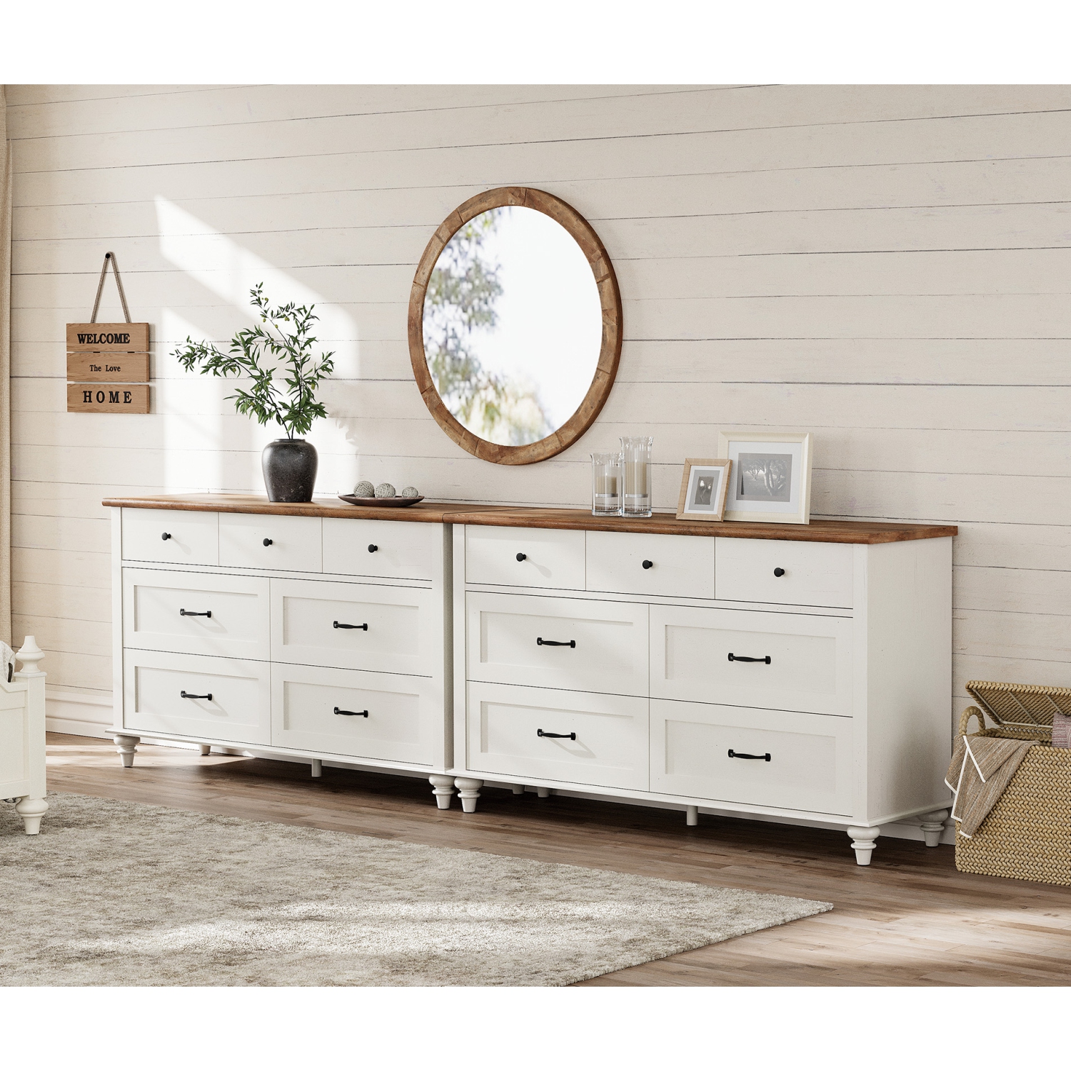 WAMPAT White Dresser Set with 14 Drawers for Bedroom, 2-in-1 Kids Dresser for Nursery Kids Room, Mid Century Modern Chests & Dressers, Wide Organizer