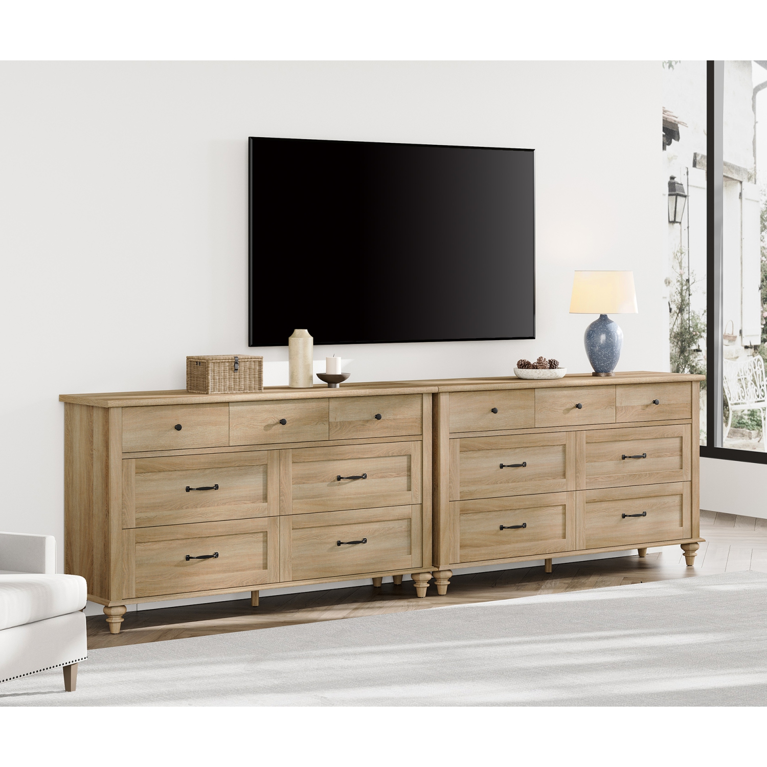 WAMPAT 2 Pack Kids Dresser with 14 Drawers for Bedroom, 2-in-1 Wide Baby Dresser for Nursery & Kids Room, Farmhouse Chests & Dressers for Children’s