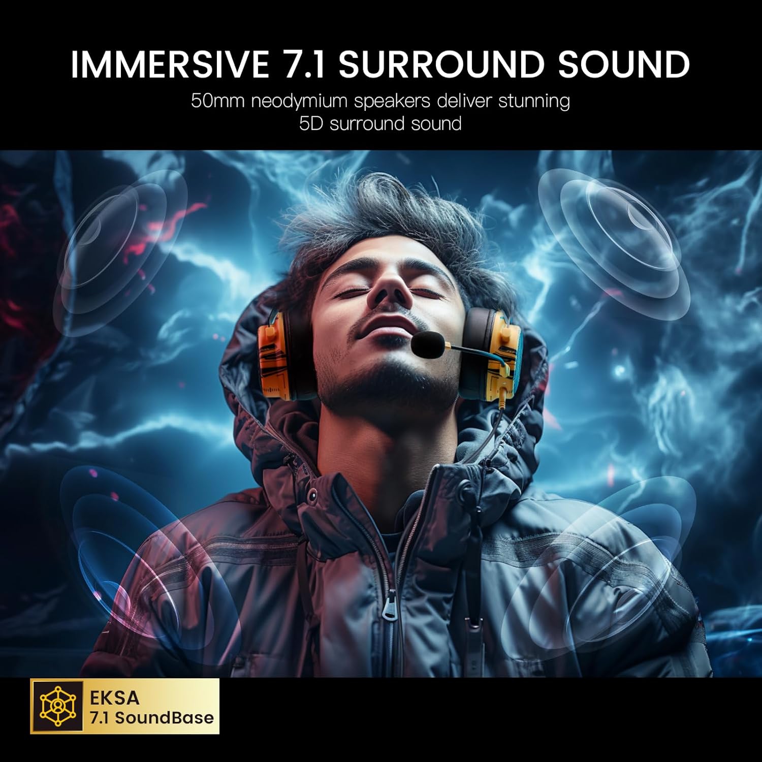 EKSA USB Gaming Headset - PC Headset with Detachable Noise Cancelling Microphone