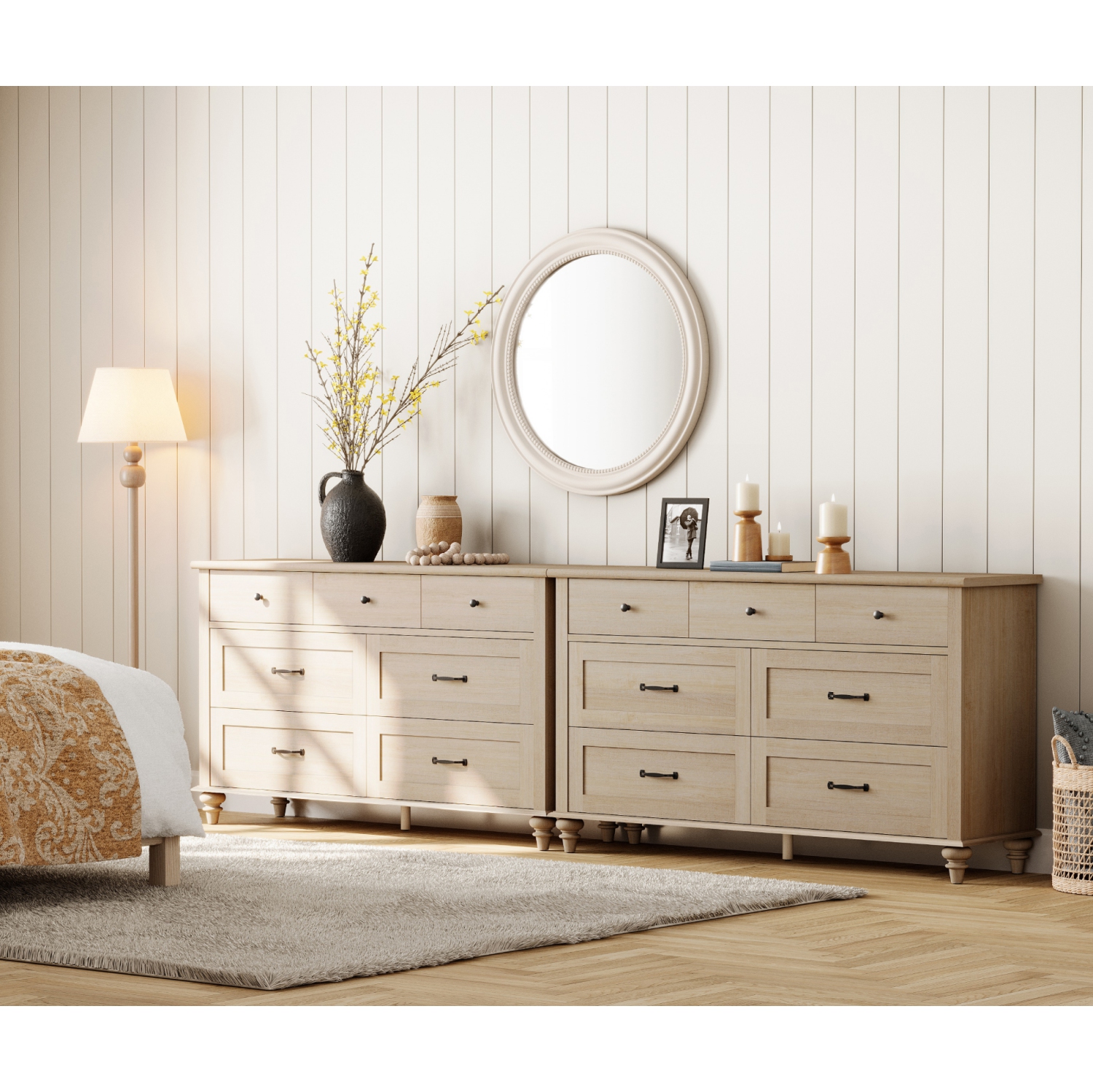 WAMPAT White Dresser Set with 14 Drawers for Bedroom, 2-in-1 Kids Dresser for Nursery Kids Room, Mid Century Modern Chests & Dressers, Wide Organizer