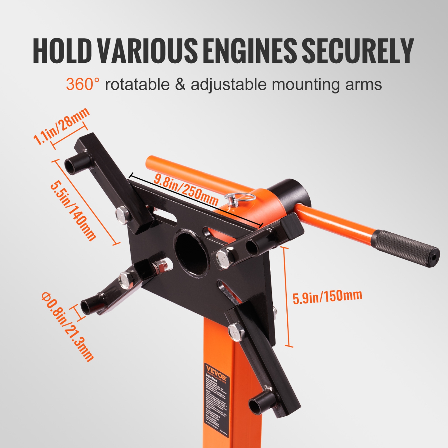 VEVOR 1500LBS Engine Stand, Rotating Engine Stand with 360 Degree Adjustable Head, Folding Steel Engine Block Stand, 5-Caster, 4 Adjustable Arms, for