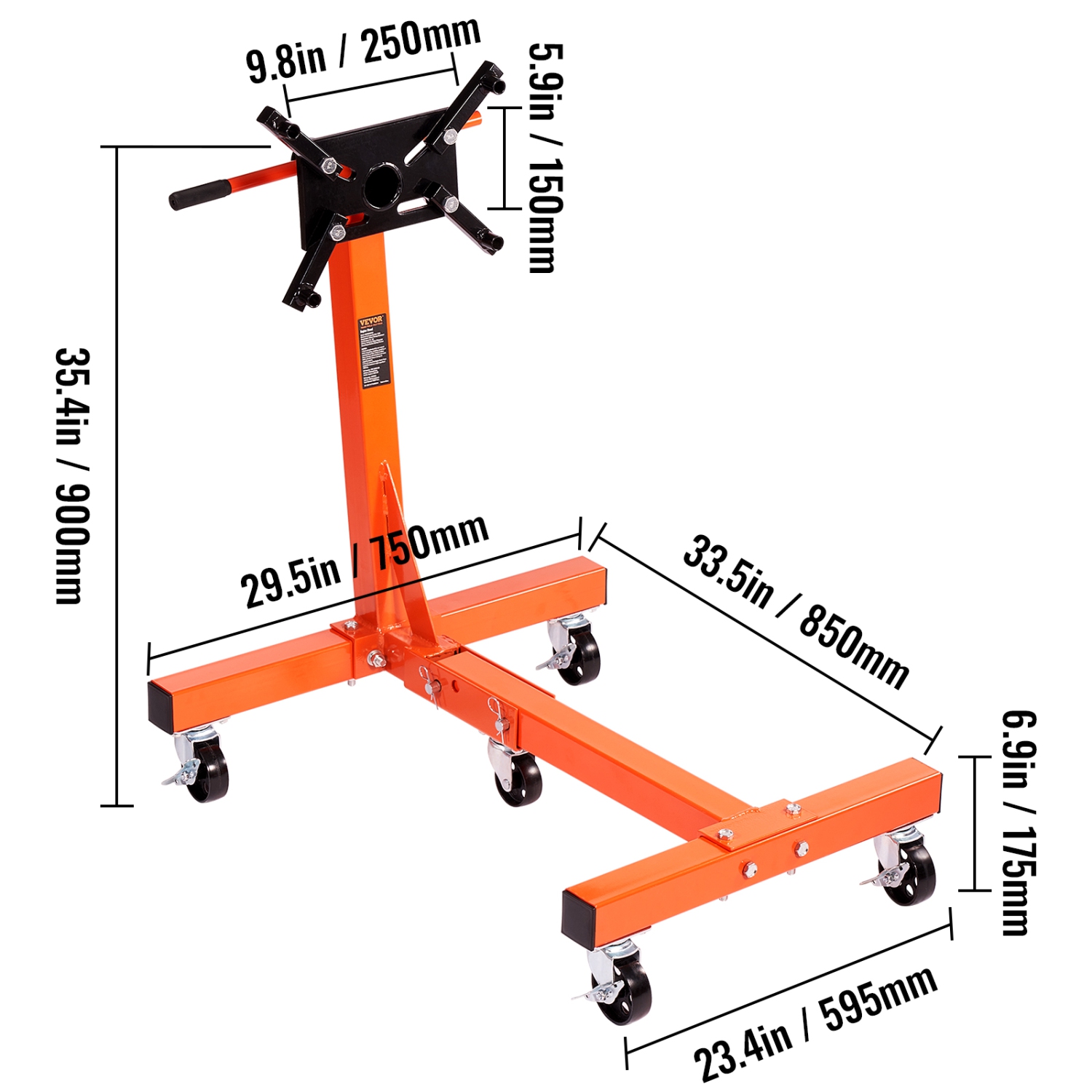 VEVOR 1500LBS Engine Stand, Rotating Engine Stand with 360 Degree Adjustable Head, Folding Steel Engine Block Stand, 5-Caster, 4 Adjustable Arms, for