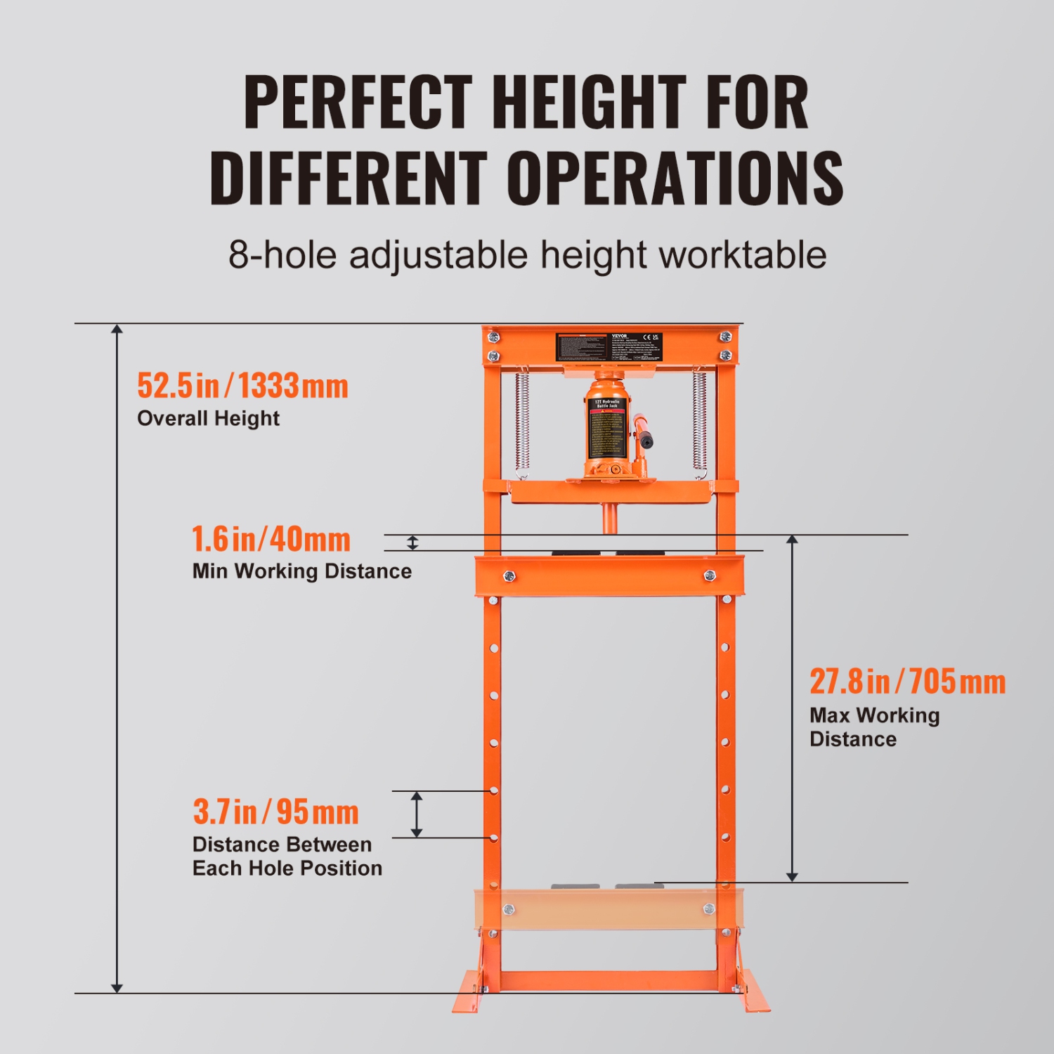 VEVOR 12 Ton Hydraulic Shop Press, H-Frame Hydraulic Garage/Shop Floor Press, Adjustable Shop Press with Press Plates, Heavy Duty Hydraulic Press for