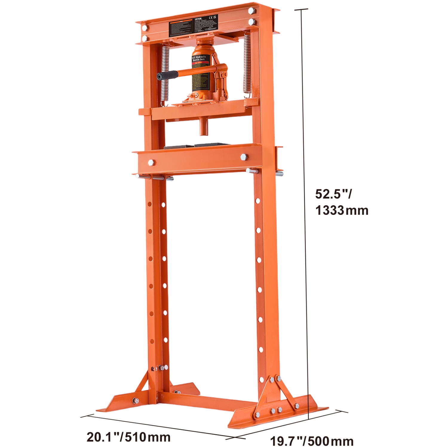 VEVOR 12 Ton Hydraulic Shop Press, H-Frame Hydraulic Garage/Shop Floor Press, Adjustable Shop Press with Press Plates, Heavy Duty Hydraulic Press for