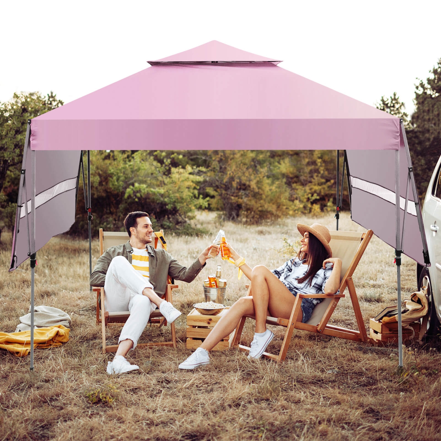 Costway 10'x17.6'Outdoor Instant Pop-up Canopy Tent Dual Half Awnings Adjust Patio