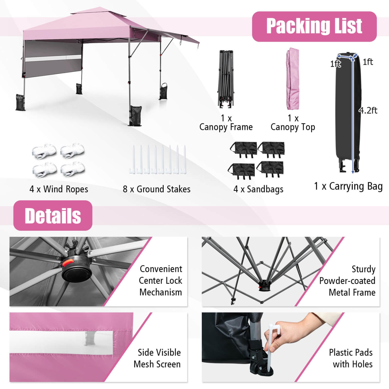 Costway 10'x17.6'Outdoor Instant Pop-up Canopy Tent Dual Half Awnings Adjust Patio