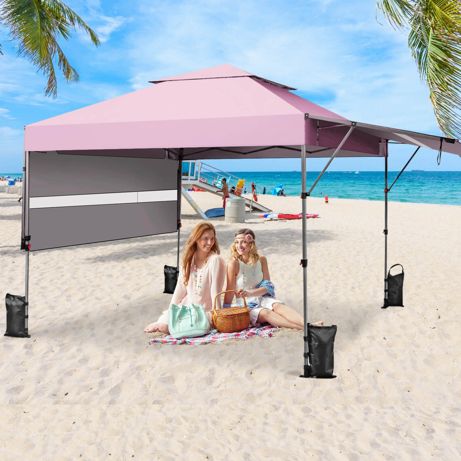 Costway 10'x17.6'Outdoor Instant Pop-up Canopy Tent Dual Half Awnings Adjust Patio