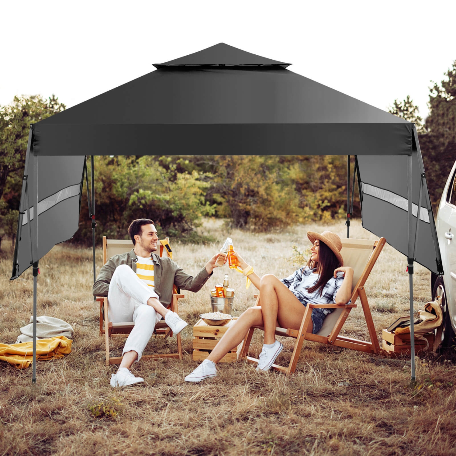 Costway 10'x17.6'Outdoor Instant Pop-up Canopy Tent Dual Half Awnings Adjust Patio