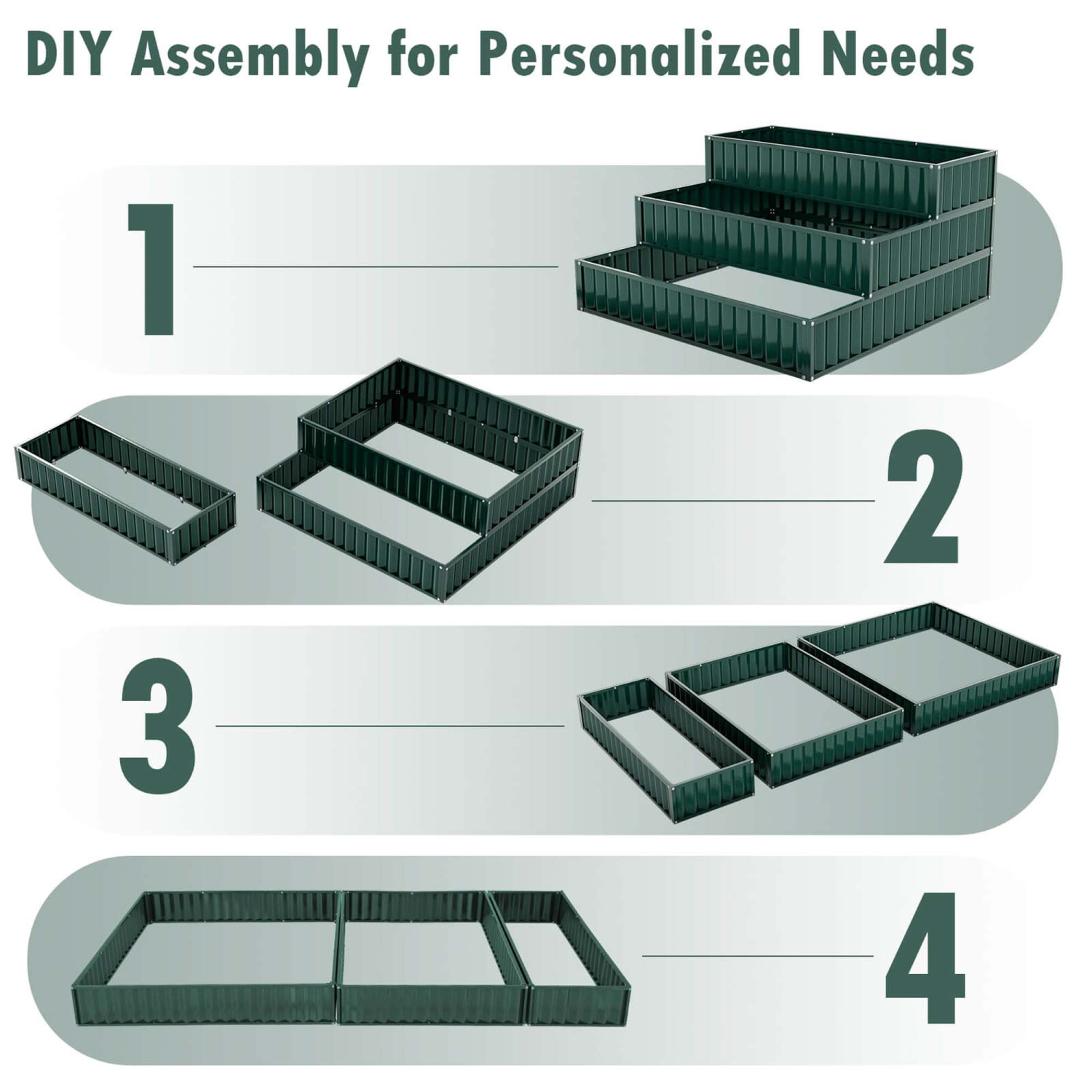 Lit de jardin surélevé à 3 niveaux 2 PCS de Costway, jardinière surélevée en métal pour l'extérieur, 47 x 47 x 24&nbsp;po, vert