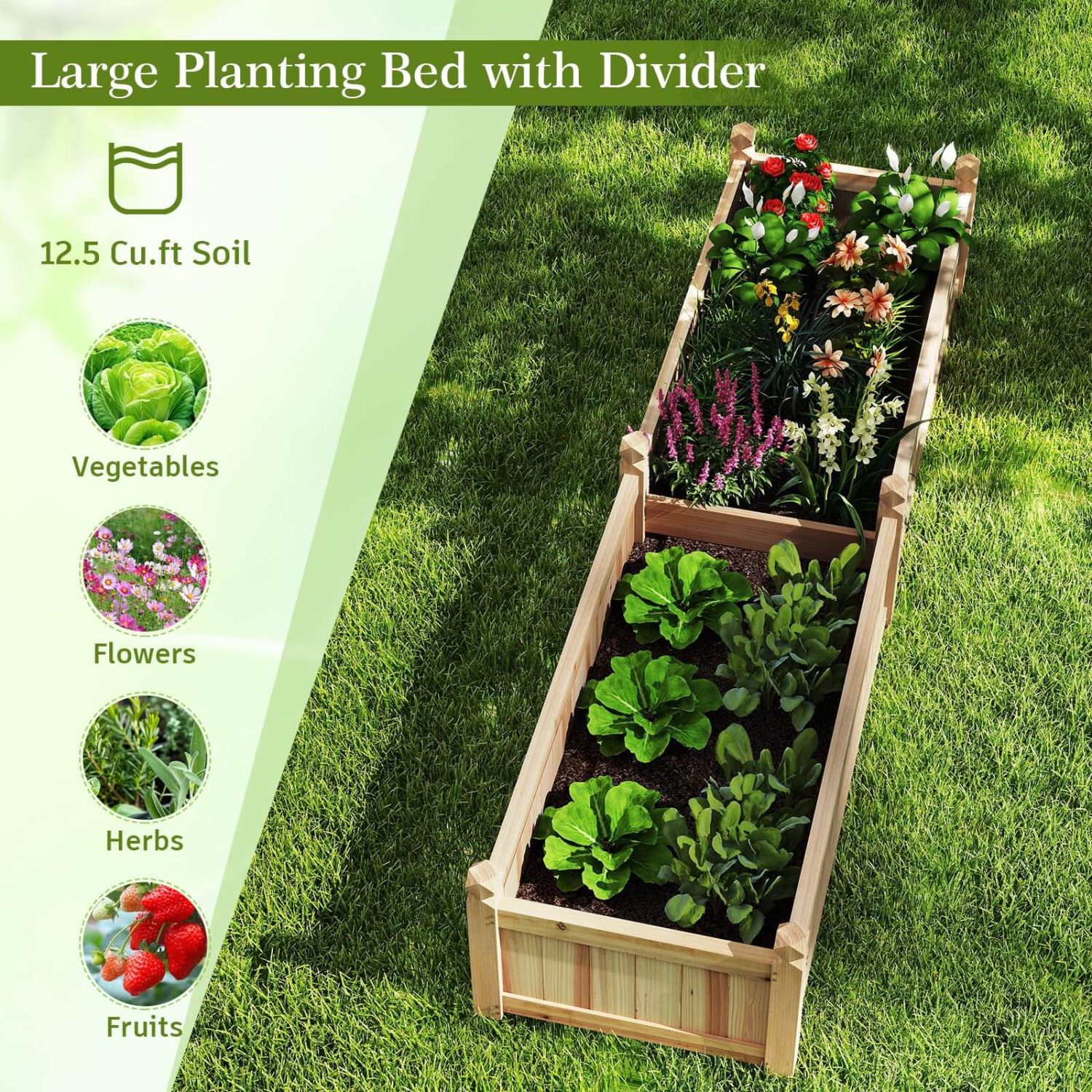 Costway Wooden Raised Garden Bed Outdoor Rectangular Planter Box with Drainage Holes, Brown/Natural