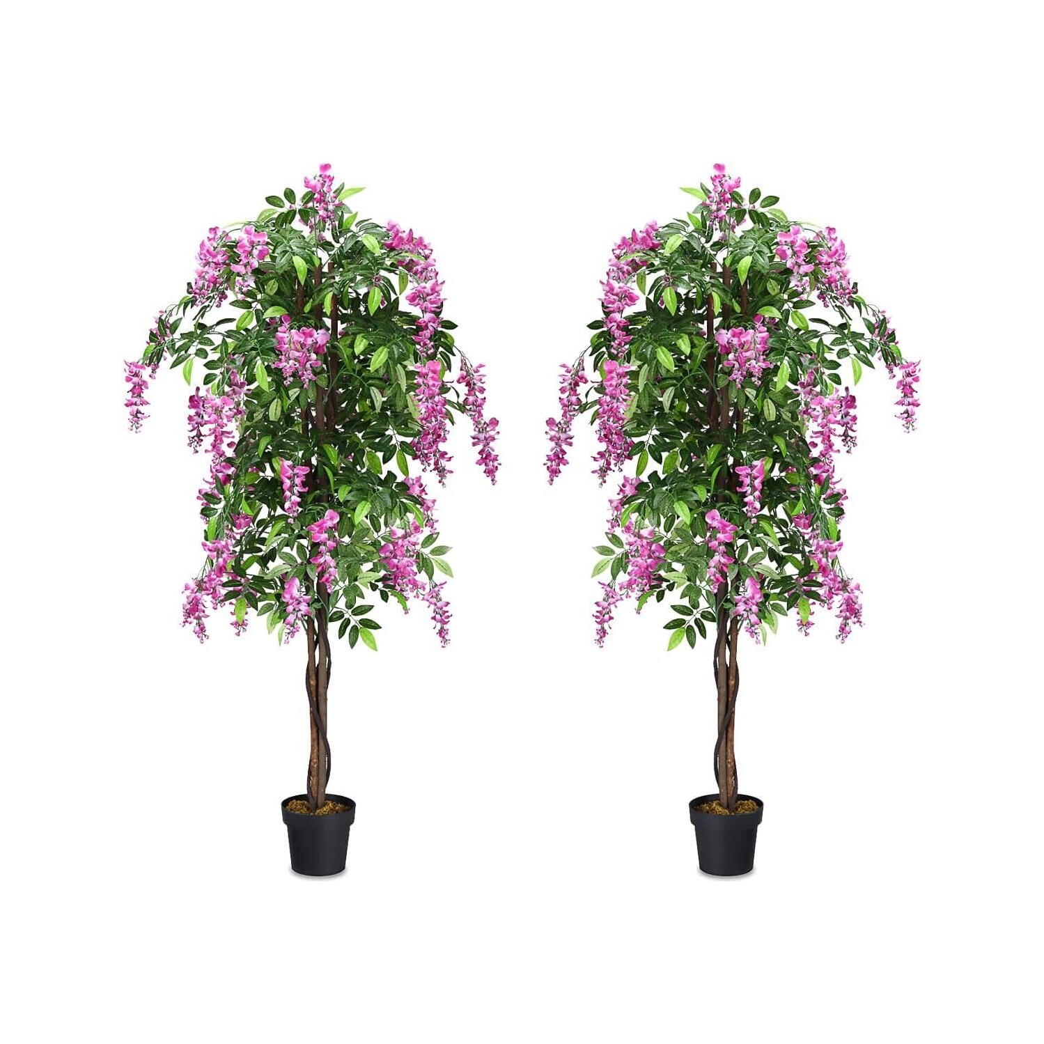 Costway 2 PCS 6 FT Artificial Wisteria Silk Tree Pink Flower Indoor-Patio Home