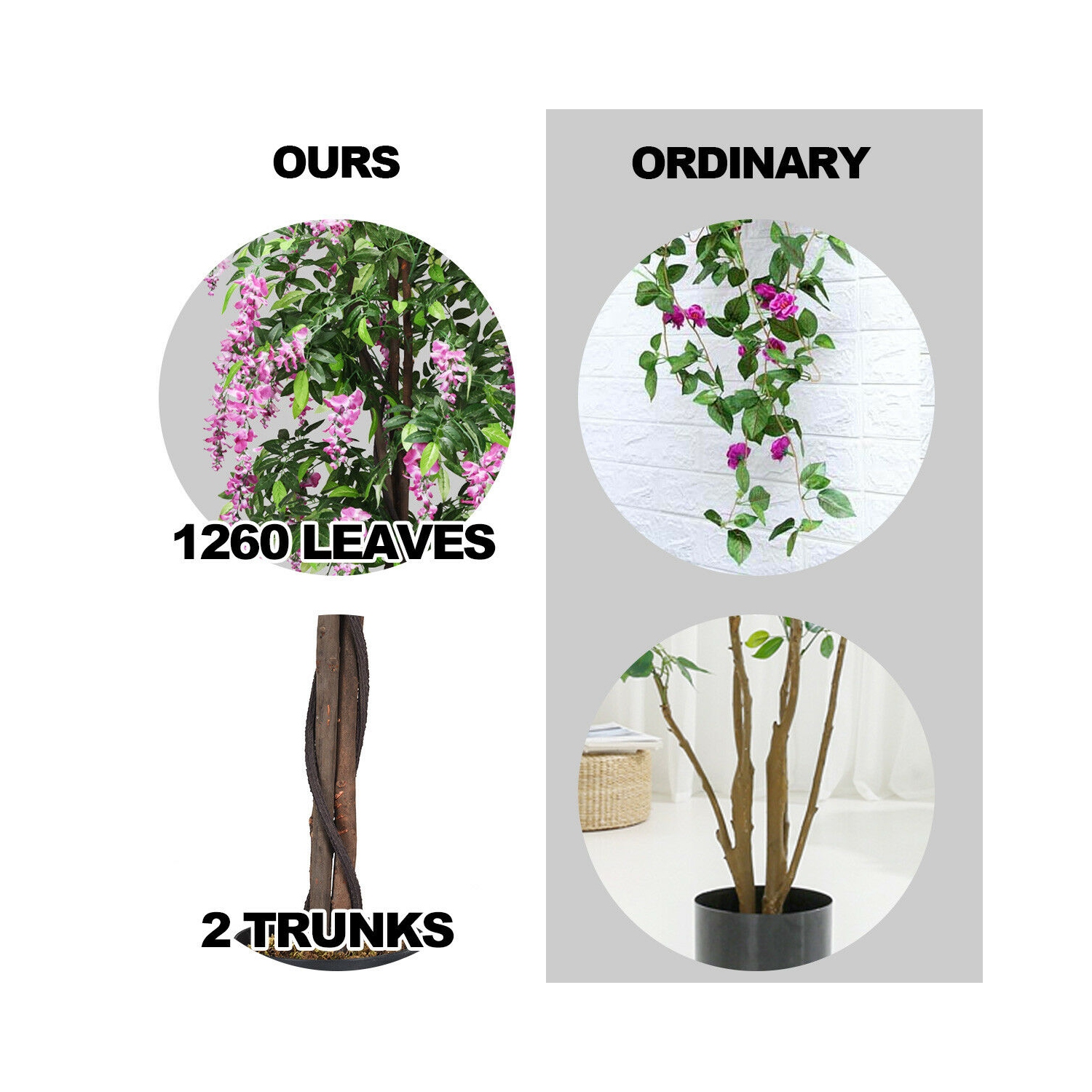 Costway 2 PCS 6 FT Artificial Wisteria Silk Tree Pink Flower Indoor-Patio Home