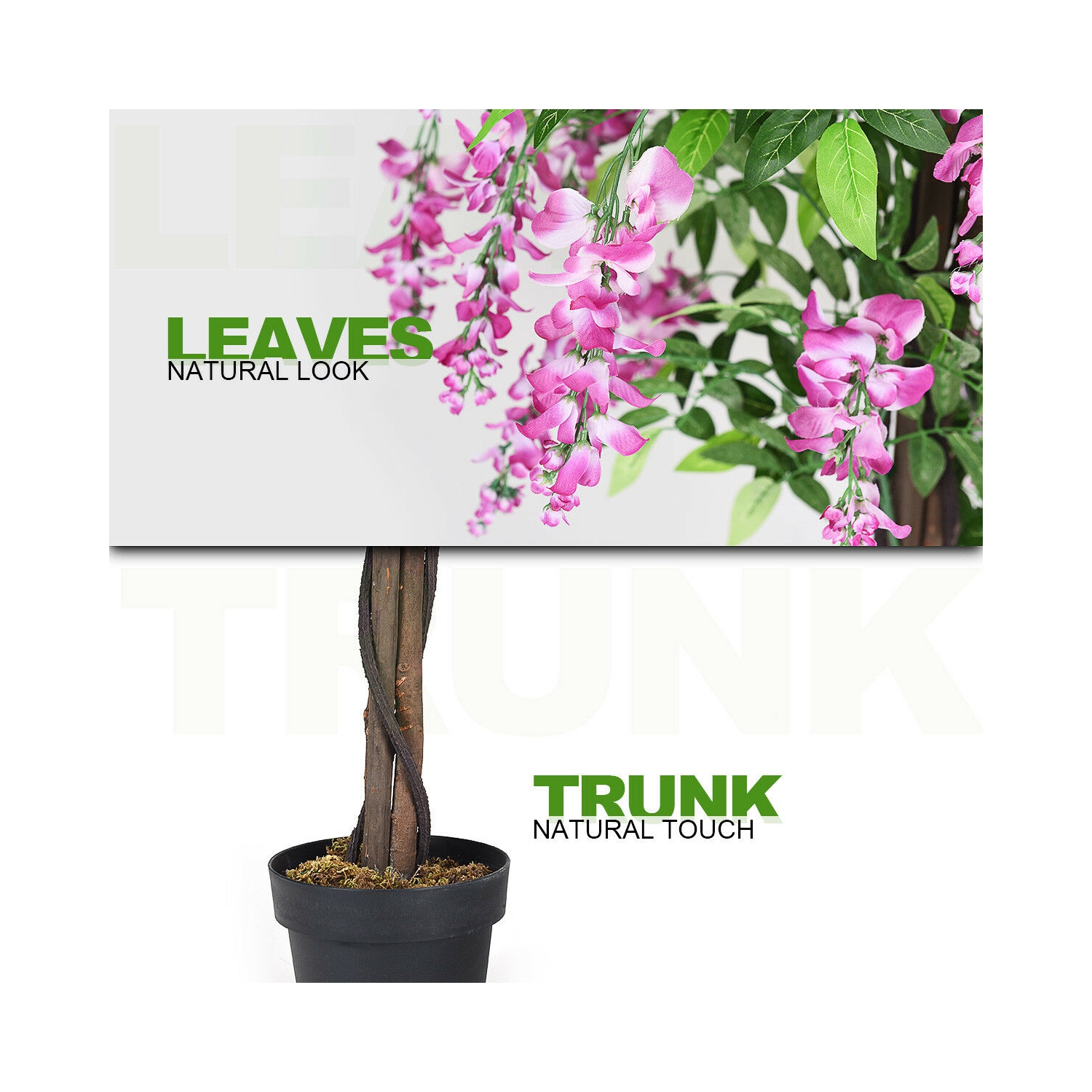 Costway 2 PCS 6 FT Artificial Wisteria Silk Tree Pink Flower Indoor-Patio Home