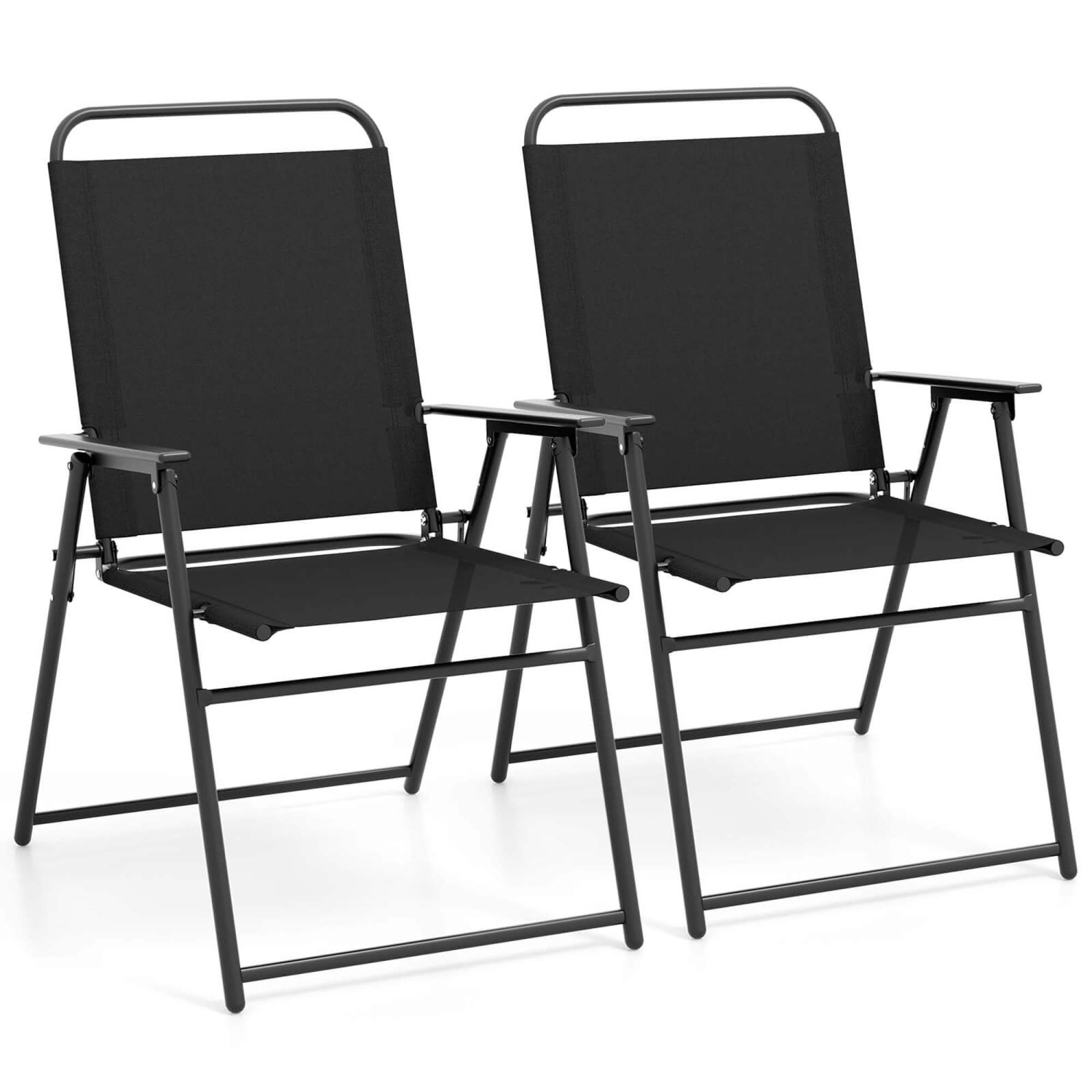 Ensemble de 2 chaises de patio pliantes en toile de Costway, accoudoirs, dossier, portatif pour l'extérieur