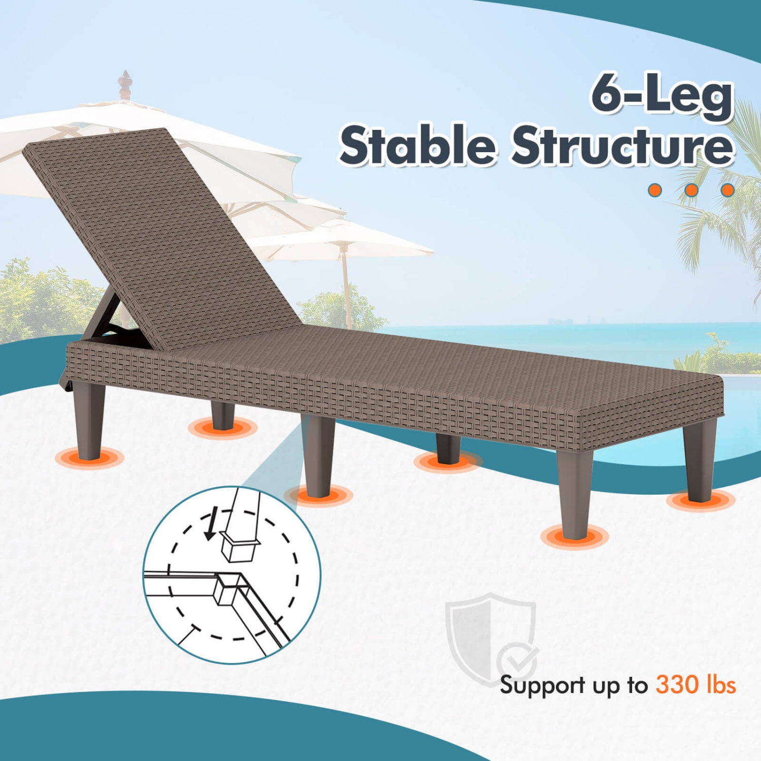 Costway 1/2 PCS Outdoor Chaise Lounger Chair 3-Position Reclining Chair with Waterproof Rattan Brown/Black