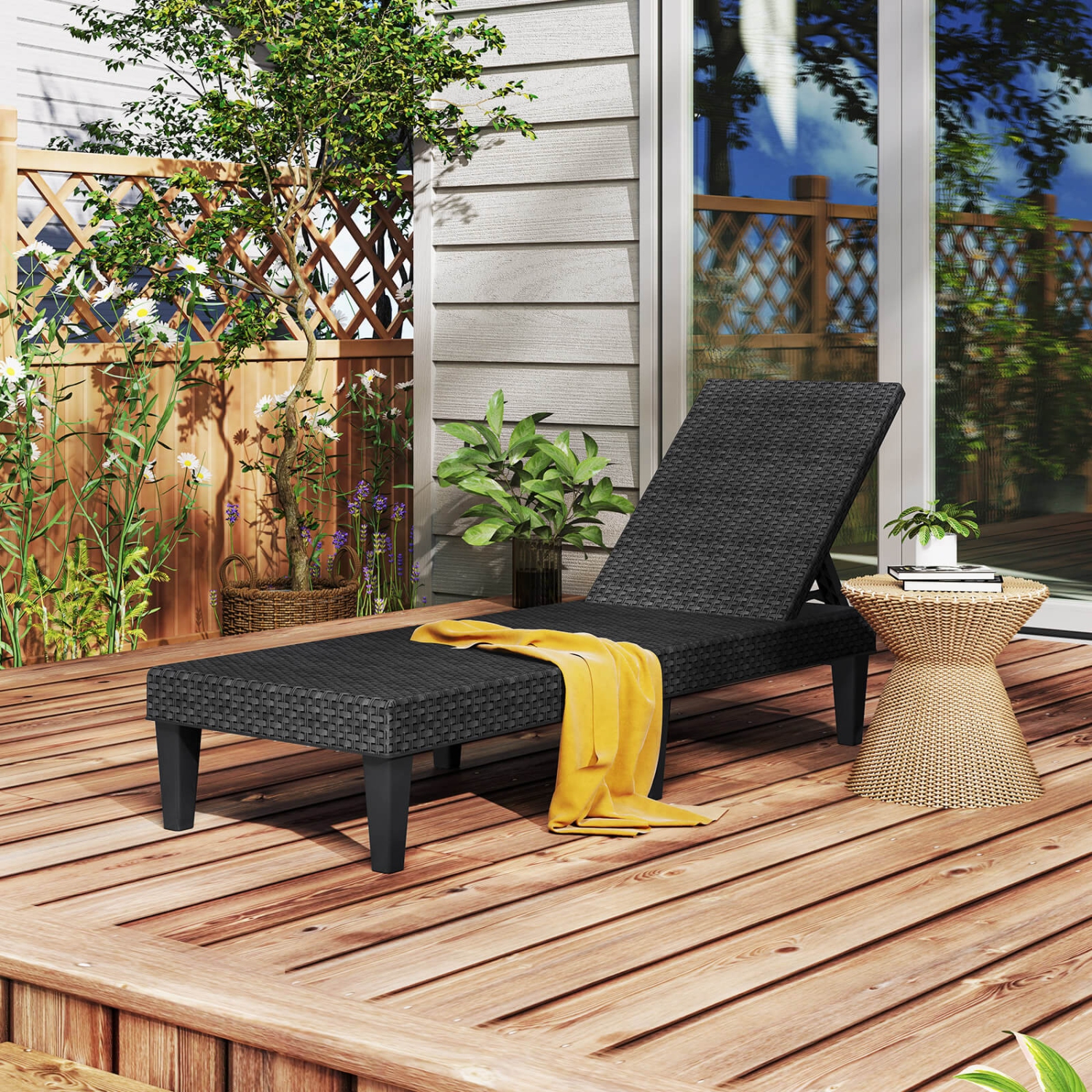 Costway 1/2 PCS Outdoor Chaise Lounger Chair 3-Position Reclining Chair with Waterproof Rattan Brown/Black
