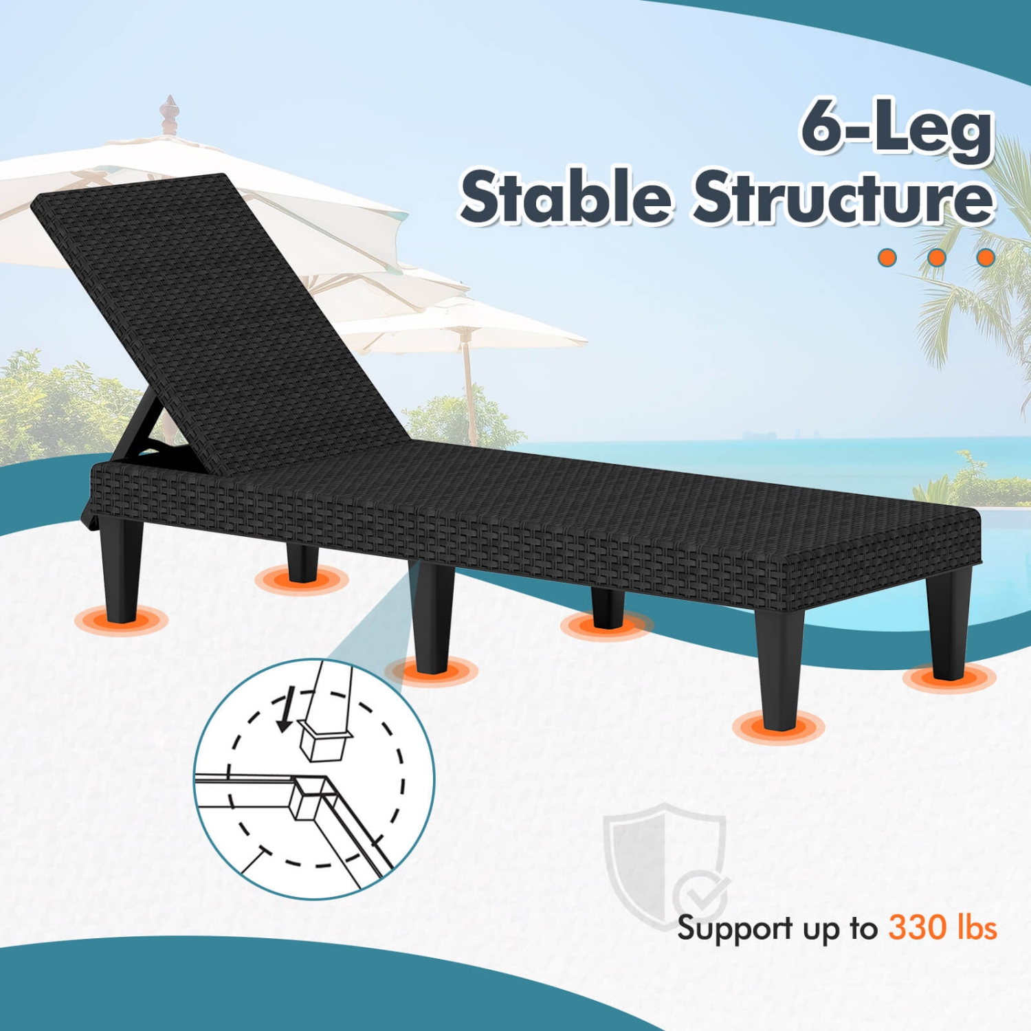 Costway 1/2 PCS Outdoor Chaise Lounger Chair 3-Position Reclining Chair with Waterproof Rattan Brown/Black