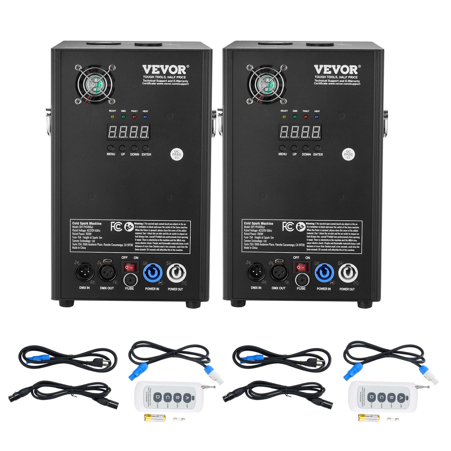 VEVOR 2 Pack Cold Spark Machine, 700W Output Fireworks Controllers, 6.6-16.4ft Adjustable Height, with Advanced DMX System,LED Screen,Portable