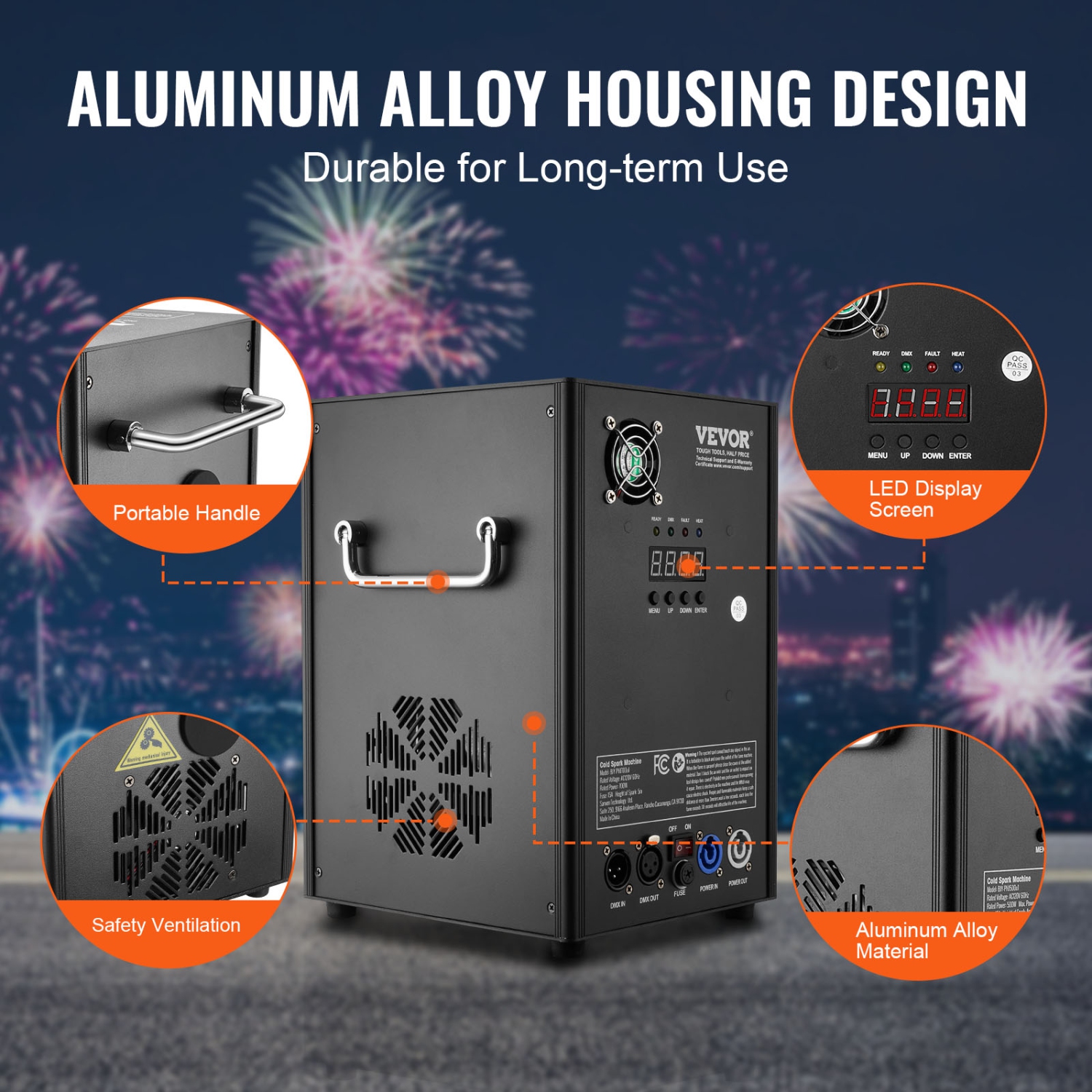 VEVOR 2 Pack Cold Spark Machine, 700W Output Fireworks Controllers, 6.6-16.4ft Adjustable Height, with Advanced DMX System,LED Screen,Portable