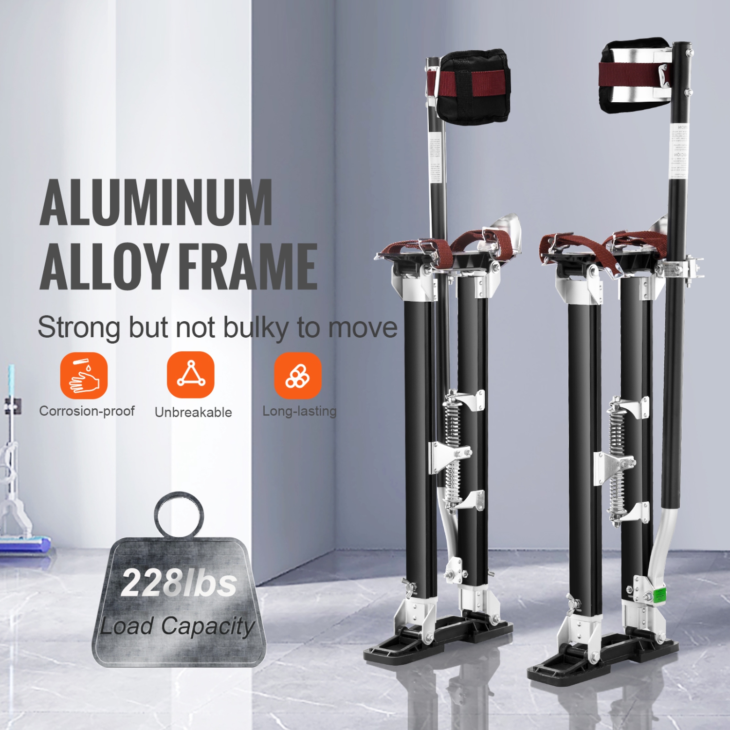 VEVOR 24''-40'' Drywall Stilts, Adjustable Aluminum Tool Stilts with Protective Knee Pads, Durable and Non-slip Work Stilts for Sheetrock Painting,