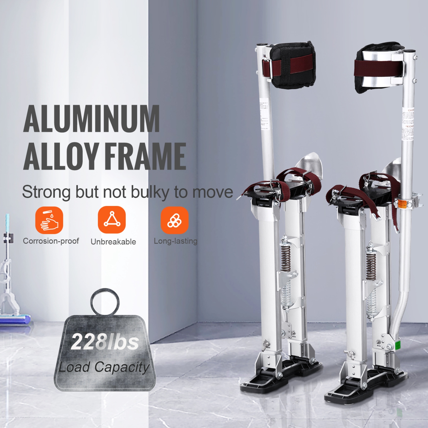 VEVOR 18''-30'' Drywall Stilts, Adjustable Aluminum Tool Stilts with Protective Knee Pads, Durable and Non-slip Work Stilts for Sheetrock Painting,
