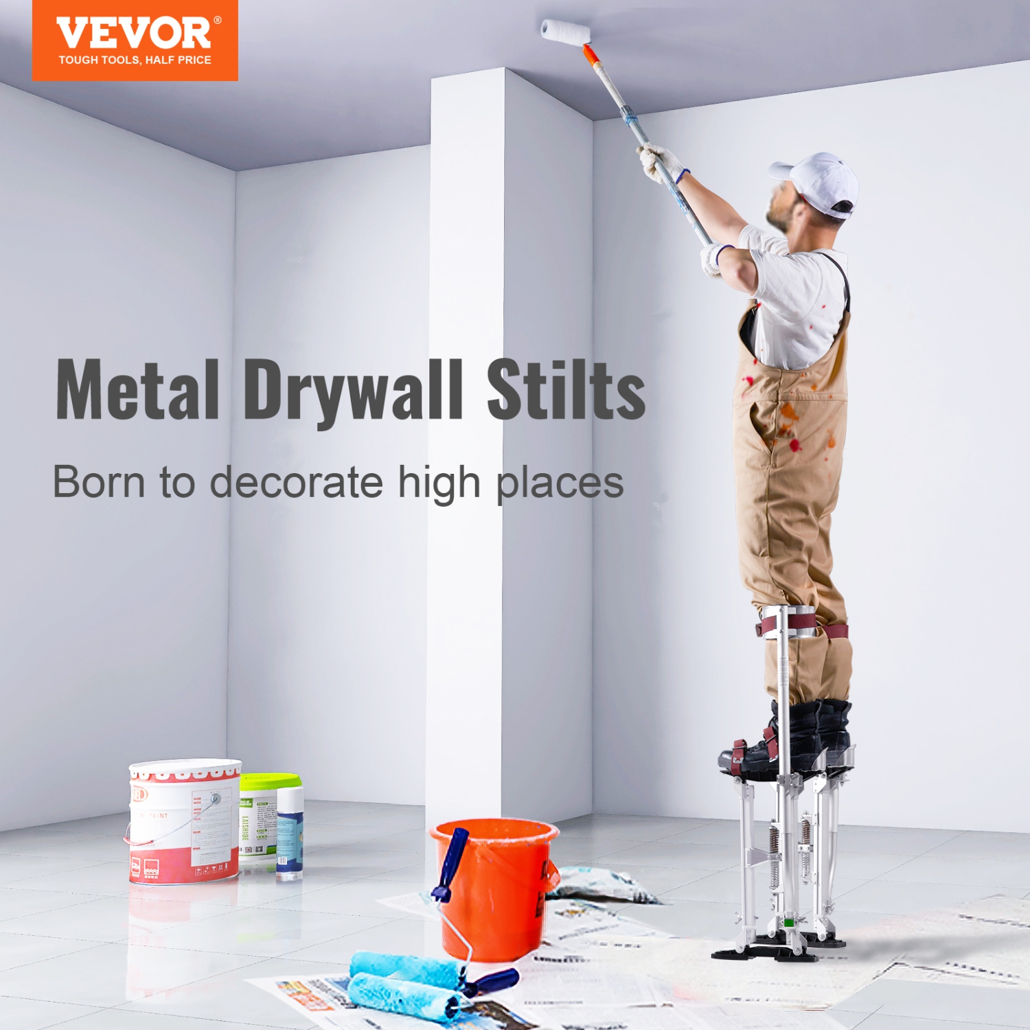 VEVOR 18''-30'' Drywall Stilts, Adjustable Aluminum Tool Stilts with Protective Knee Pads, Durable and Non-slip Work Stilts for Sheetrock Painting,