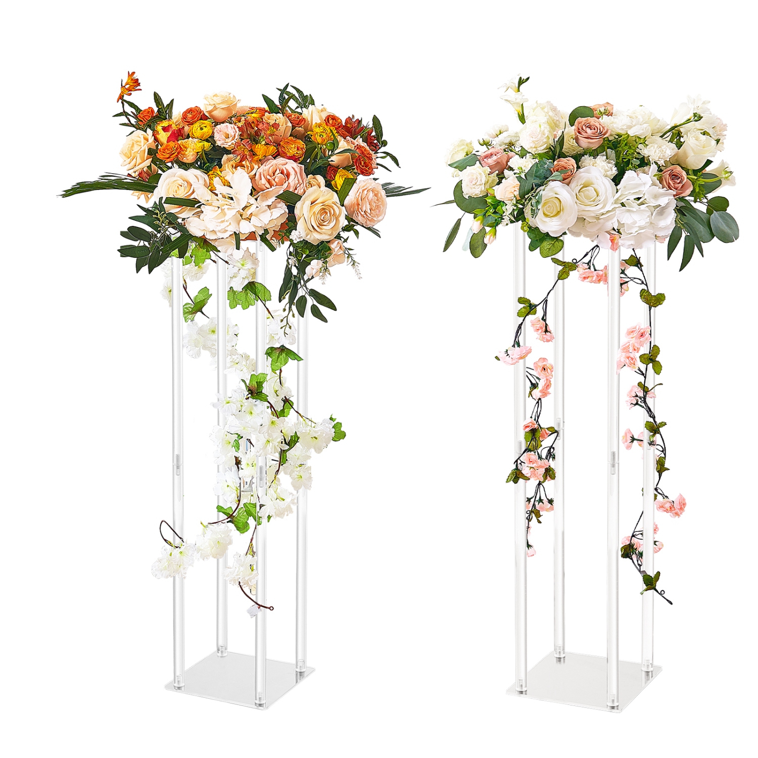 Support de fleurs de mariage haut VEVOR 2PCS 31,5&nbsp;po, colonne de vase en acrylique, centre de table géométrique, présentoir floral pour