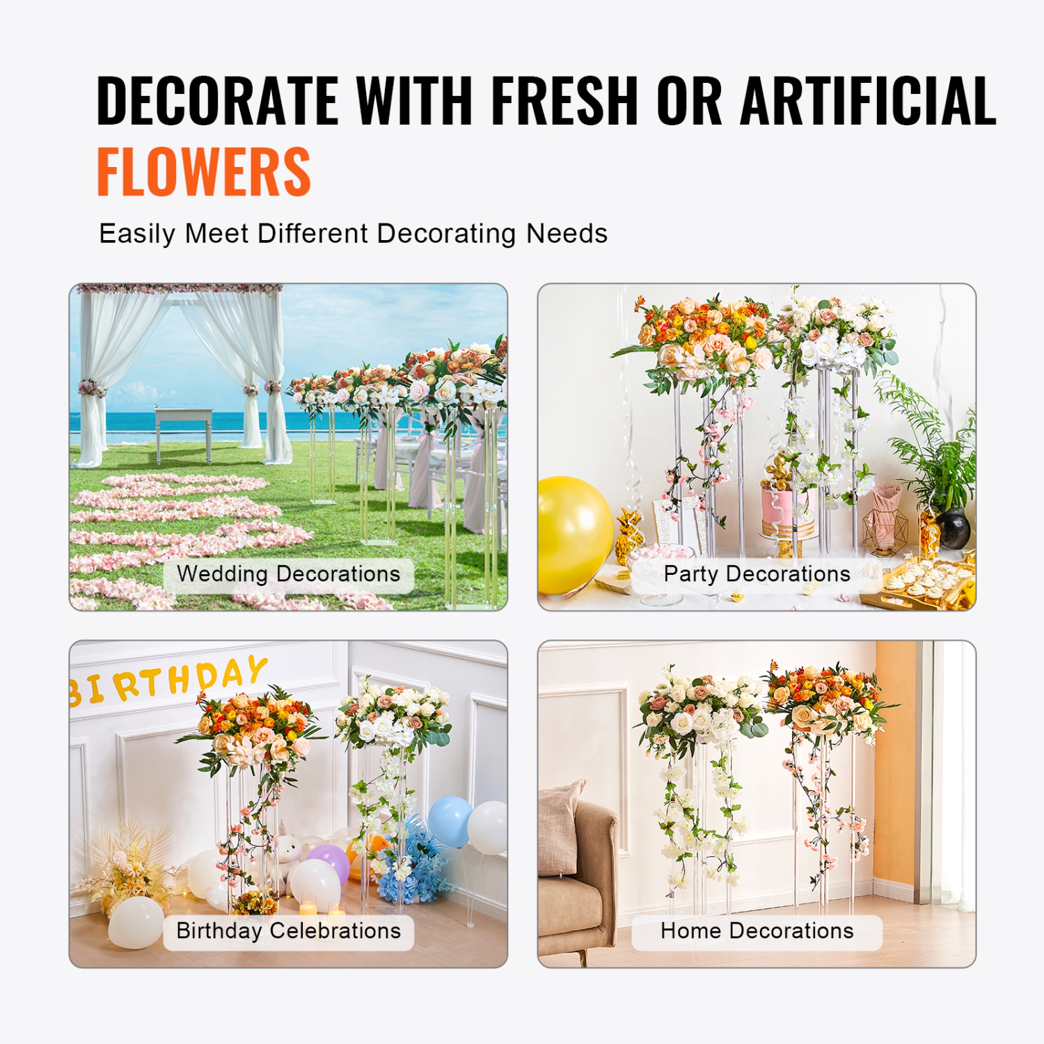 Support de fleurs de mariage haut VEVOR 2PCS 31,5&nbsp;po, colonne de vase en acrylique, centre de table géométrique, présentoir floral pour
