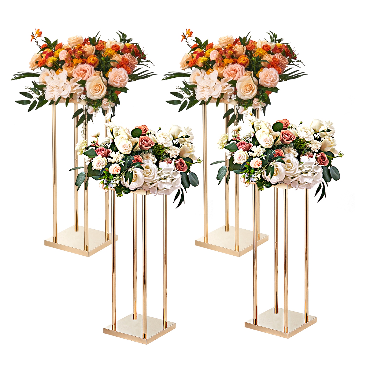 VEVOR 4PCS Gold Metal Column Wedding Flower Stand, 31.5inch High With Metal Laminate, Vase Geometric Centerpiece Stands, Floral Display Rack for