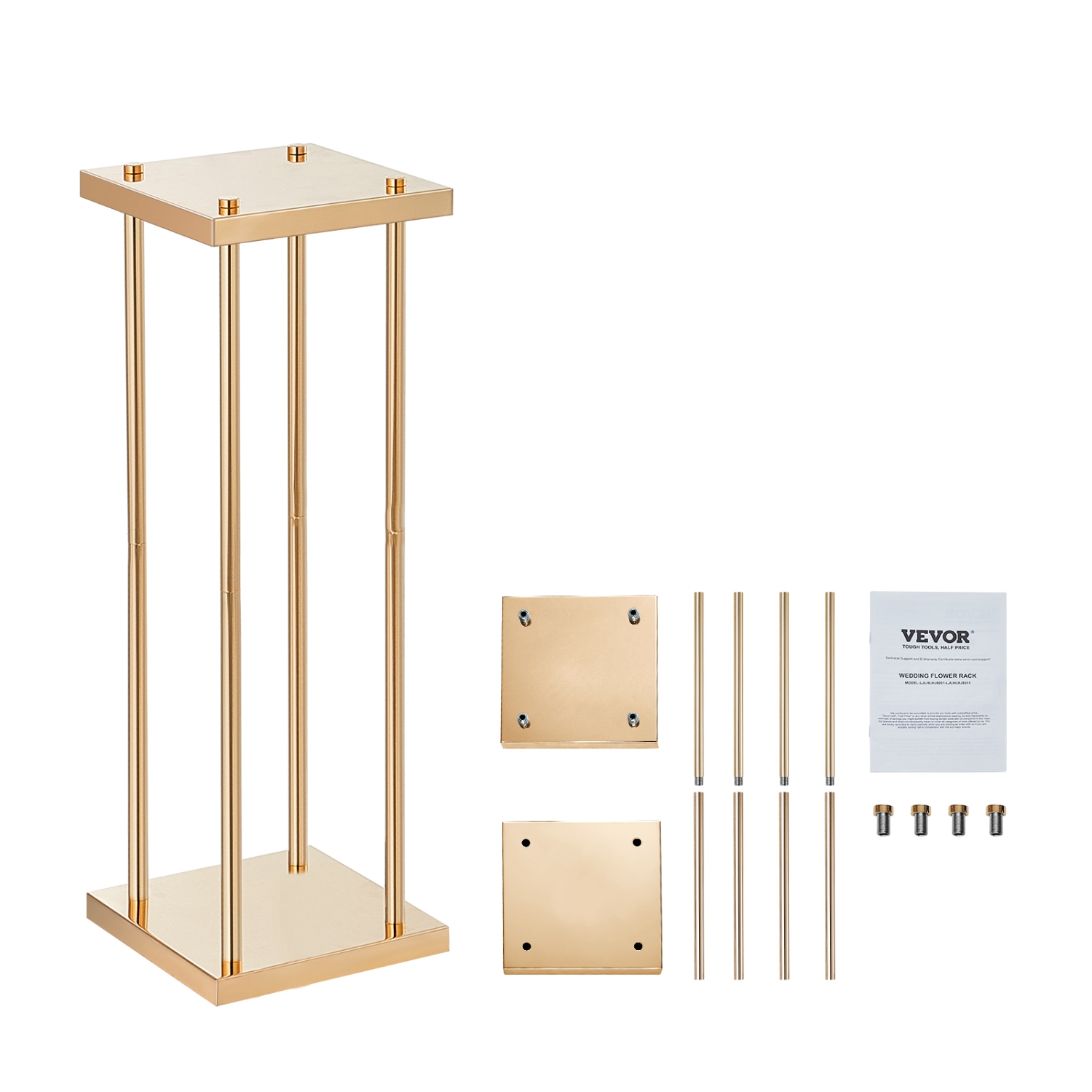 VEVOR 4PCS Gold Metal Column Wedding Flower Stand, 31.5inch High With Metal Laminate, Vase Geometric Centerpiece Stands, Floral Display Rack for