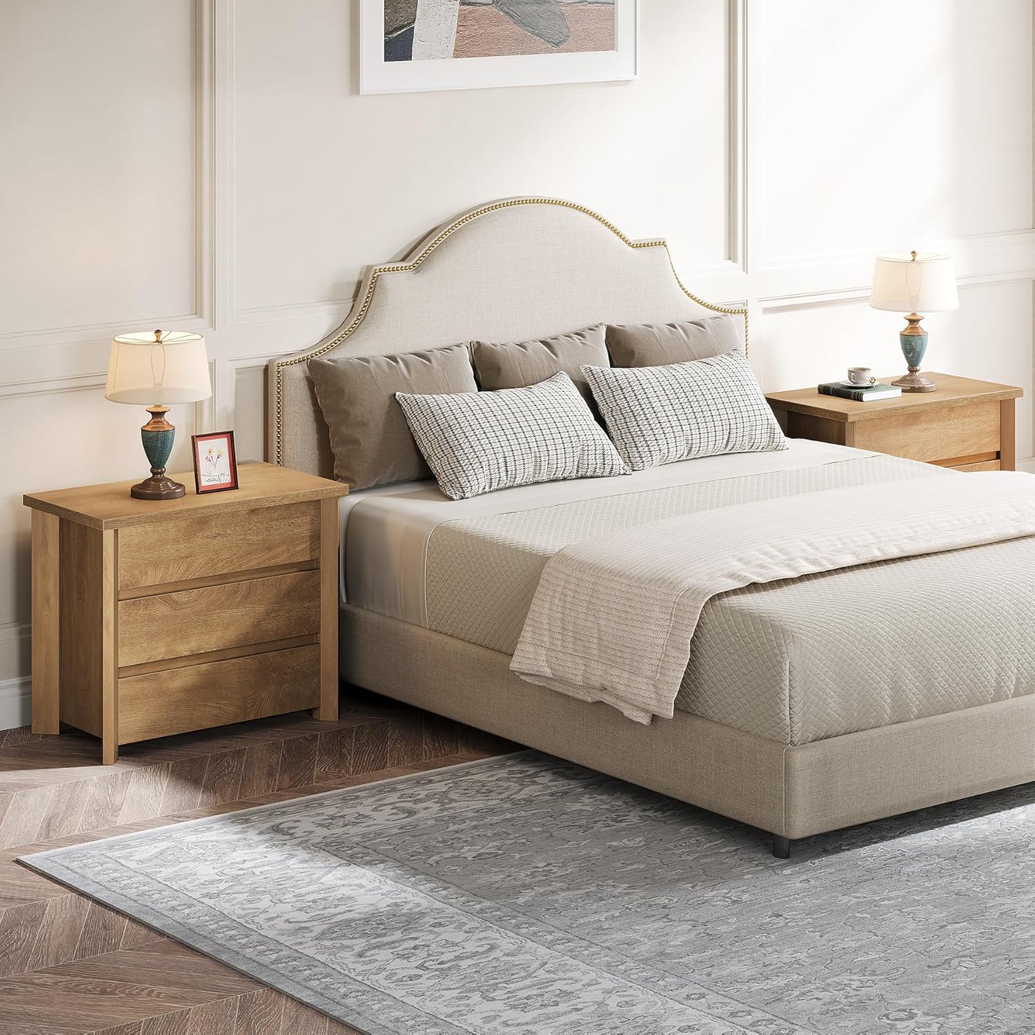 Tribesigns Wood Nightstand with 3 Drawers, Farmhouse Large Bedside Table with Storage for Bedroom and Small Spaces, Rustic Brown