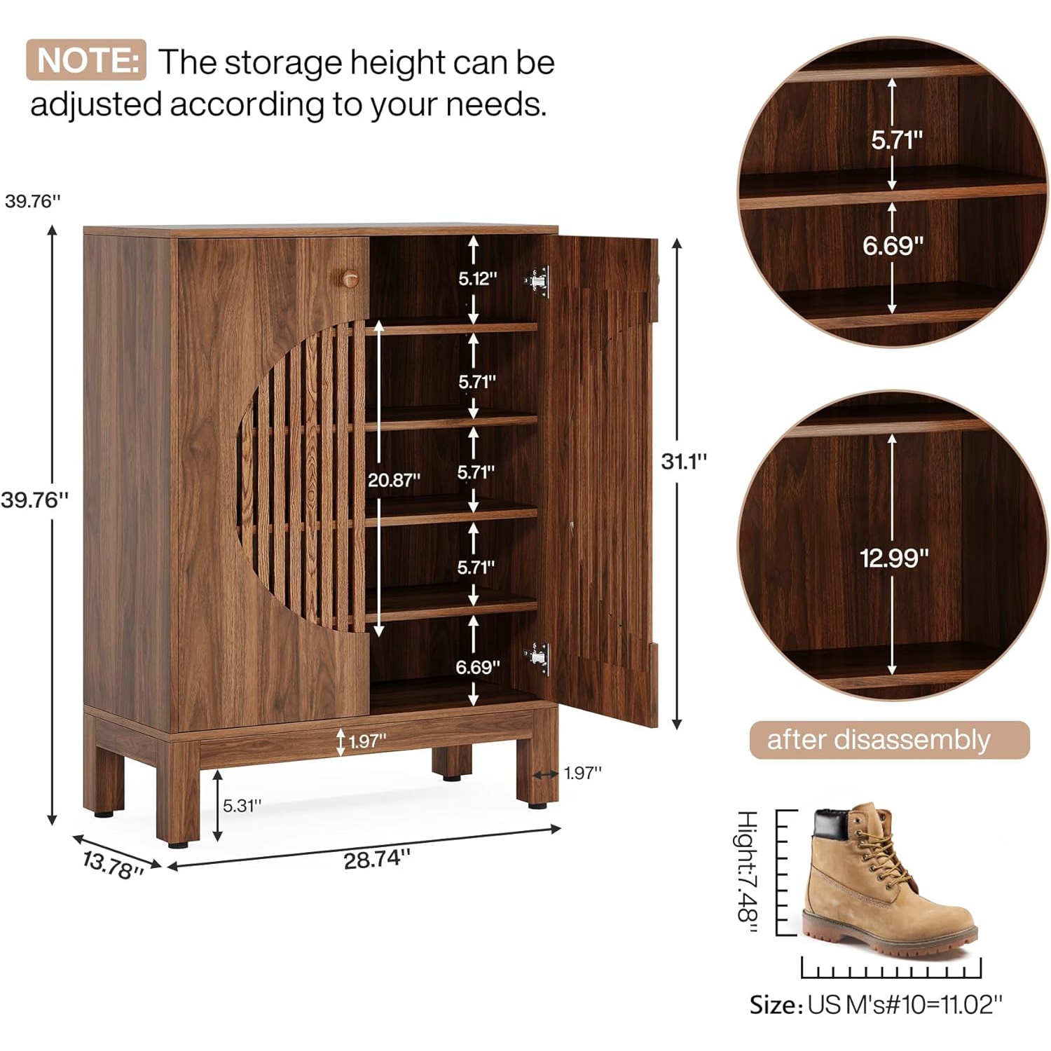 Tribesigns – Armoire à chaussures à 5 niveaux avec portes à persiennes rondes, 20 paires d'armoires de rangement pour chaussures Farmhouse