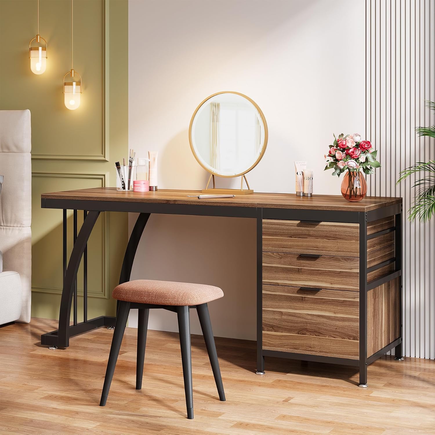 Tribesigns Vanity Desk with 3 Drawers, 59-Inch Large Dressing Table with Reversible Drawers