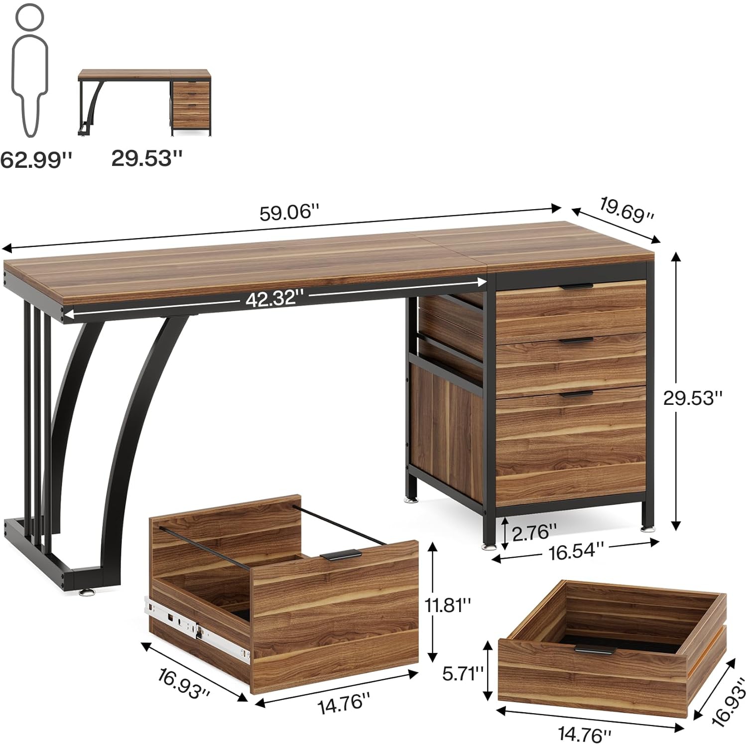 Tribesigns Vanity Desk with 3 Drawers, 59-Inch Large Dressing Table with Reversible Drawers